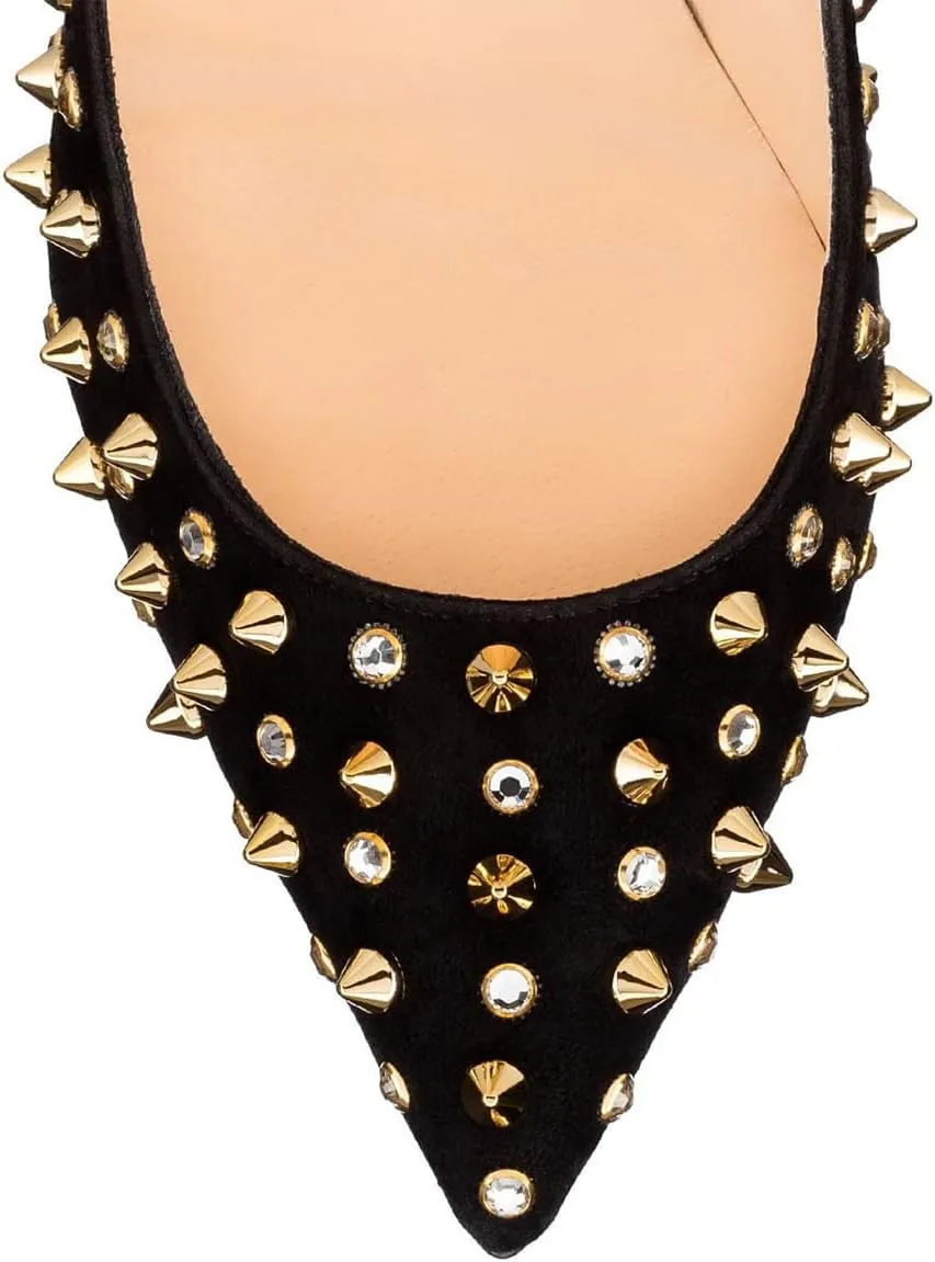FSJ Women Sexy Studded Rivets Stiletto High Heel Pumps Classic Closed Pointed Toe Slip On Basic Spikes Shoes for Party Size 4-15 US