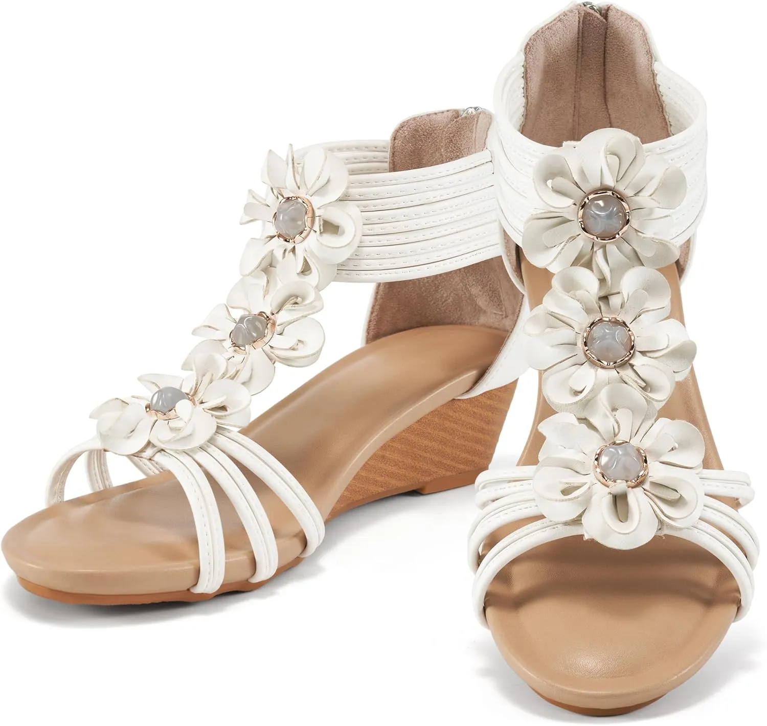 FUDYNMALC Sandals Womens Wedge Shoes: Comfortable Dressy Wedges Sandal with Zipper Summer Gladiator Sandals Open Toe