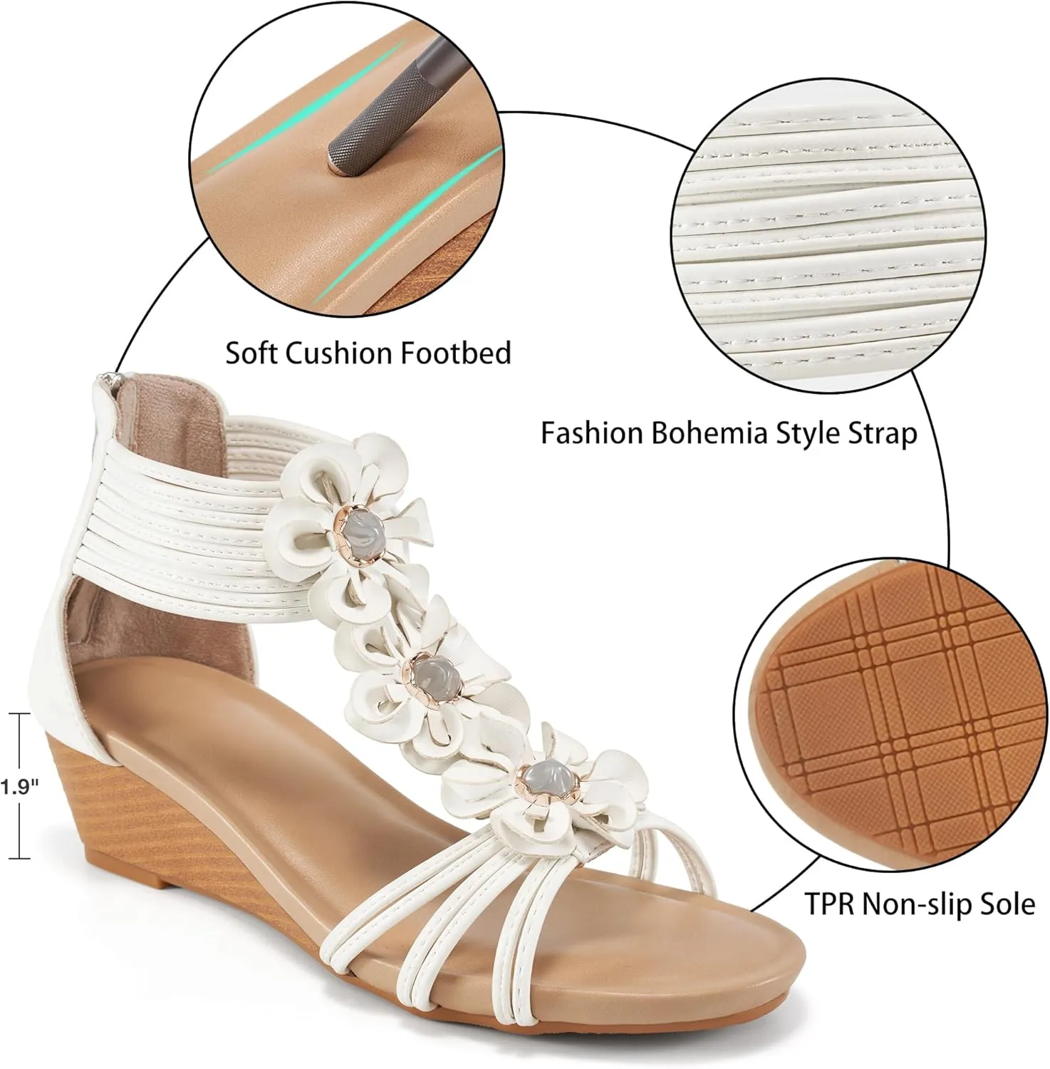 FUDYNMALC Sandals Womens Wedge Shoes: Comfortable Dressy Wedges Sandal with Zipper Summer Gladiator Sandals Open Toe