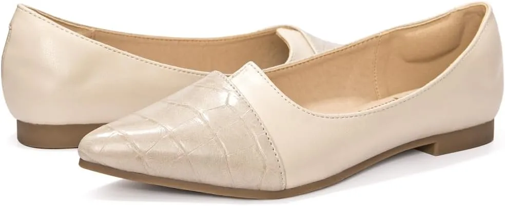 FUNKYMONKEY Black Flats Shoes for Women, Comfort Pointed Toe Slip On Work Shoes