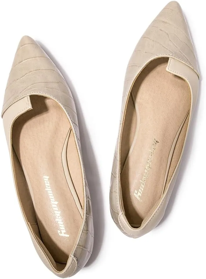 FUNKYMONKEY Black Flats Shoes for Women, Comfort Pointed Toe Slip On Work Shoes