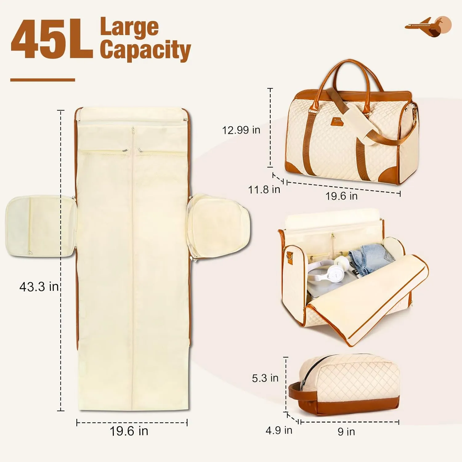 Garment Bag for Travel, 3 in 1 Convertible Jenni Bag Roomy Design Duffle Suit Bags with Water-Resistant Shoe Pouch, Overnight Halfday Weekender Bags for Women Hanging Clothes