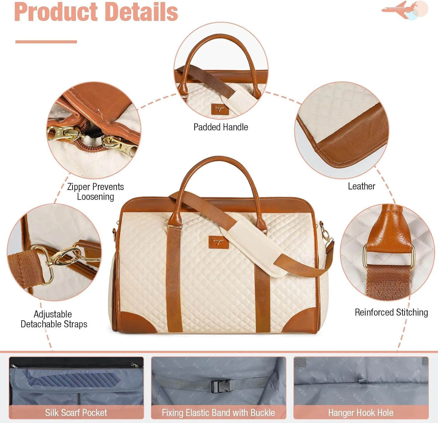 Garment Bag for Travel, 3 in 1 Convertible Jenni Bag Roomy Design Duffle Suit Bags with Water-Resistant Shoe Pouch, Overnight Halfday Weekender Bags for Women Hanging Clothes