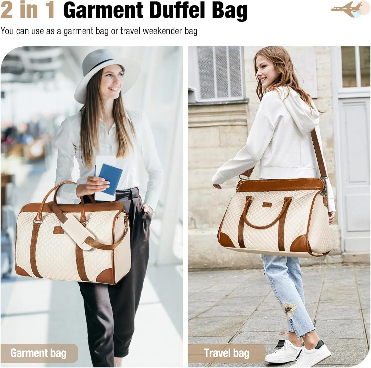 Garment Bag for Travel, 3 in 1 Convertible Jenni Bag Roomy Design Duffle Suit Bags with Water-Resistant Shoe Pouch, Overnight Halfday Weekender Bags for Women Hanging Clothes
