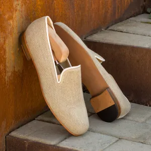 Gentlemen Cortes Slip On - Ice Linen Fabric with Trim in Off-white Colour Grossgrain
