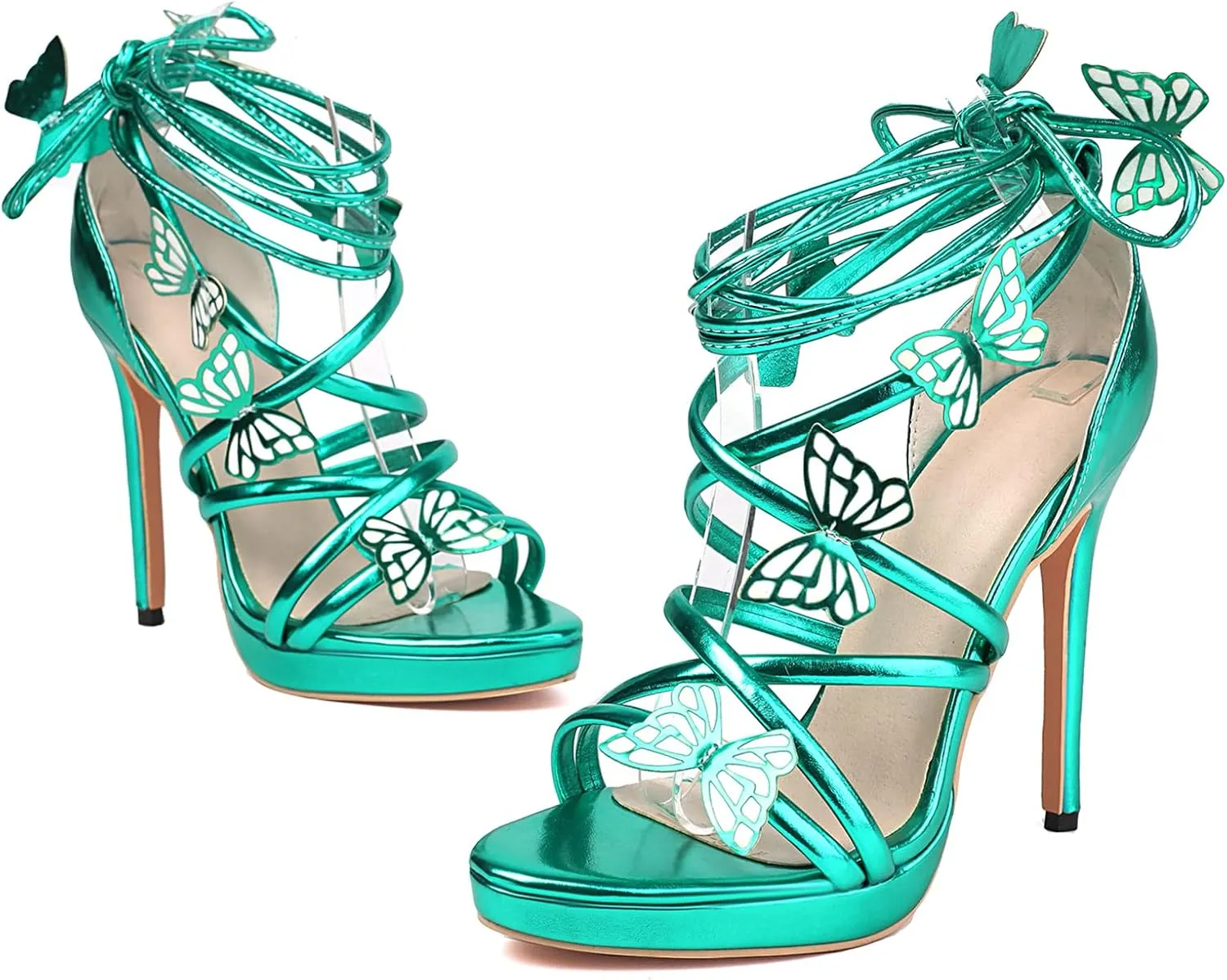 Gicoiz Women Lace Up Gladiator Stiletto Heels Butterfly Sandals