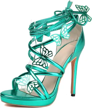 Gicoiz Women Lace Up Gladiator Stiletto Heels Butterfly Sandals