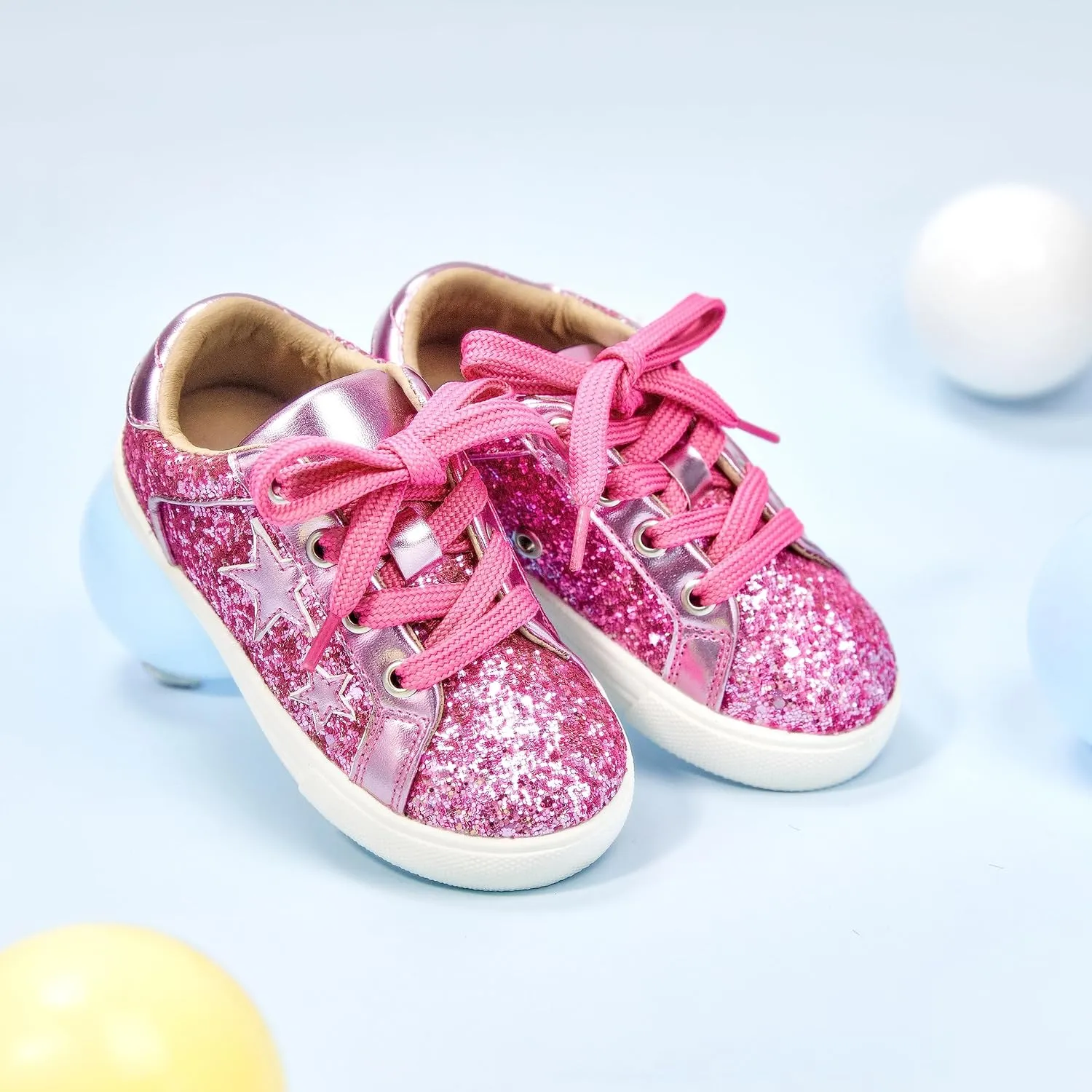 GINFIVE Toddler Girls Sneakers Little Girls Slip On Shoes Glitter Sneakers Todder