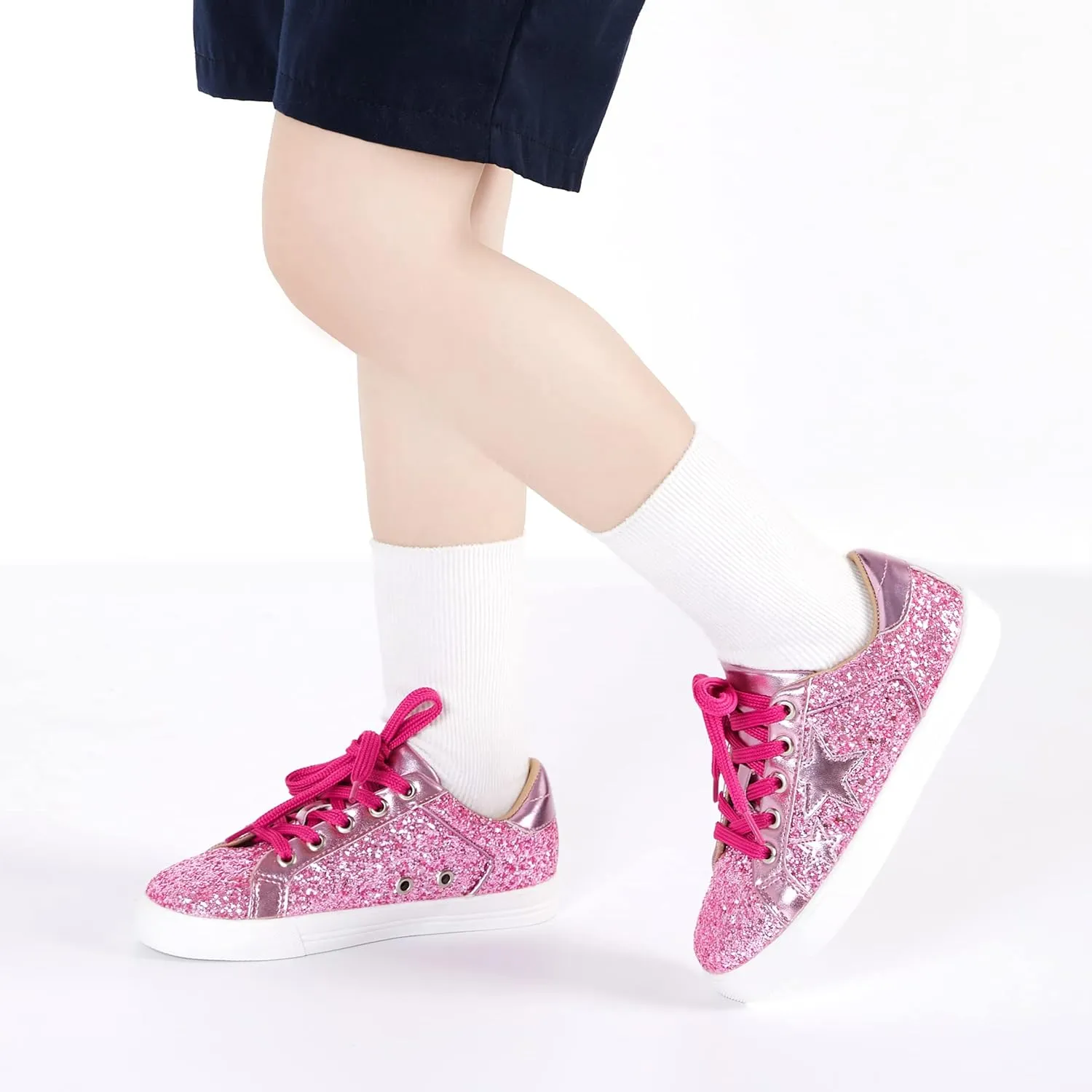 GINFIVE Toddler Girls Sneakers Little Girls Slip On Shoes Glitter Sneakers Todder