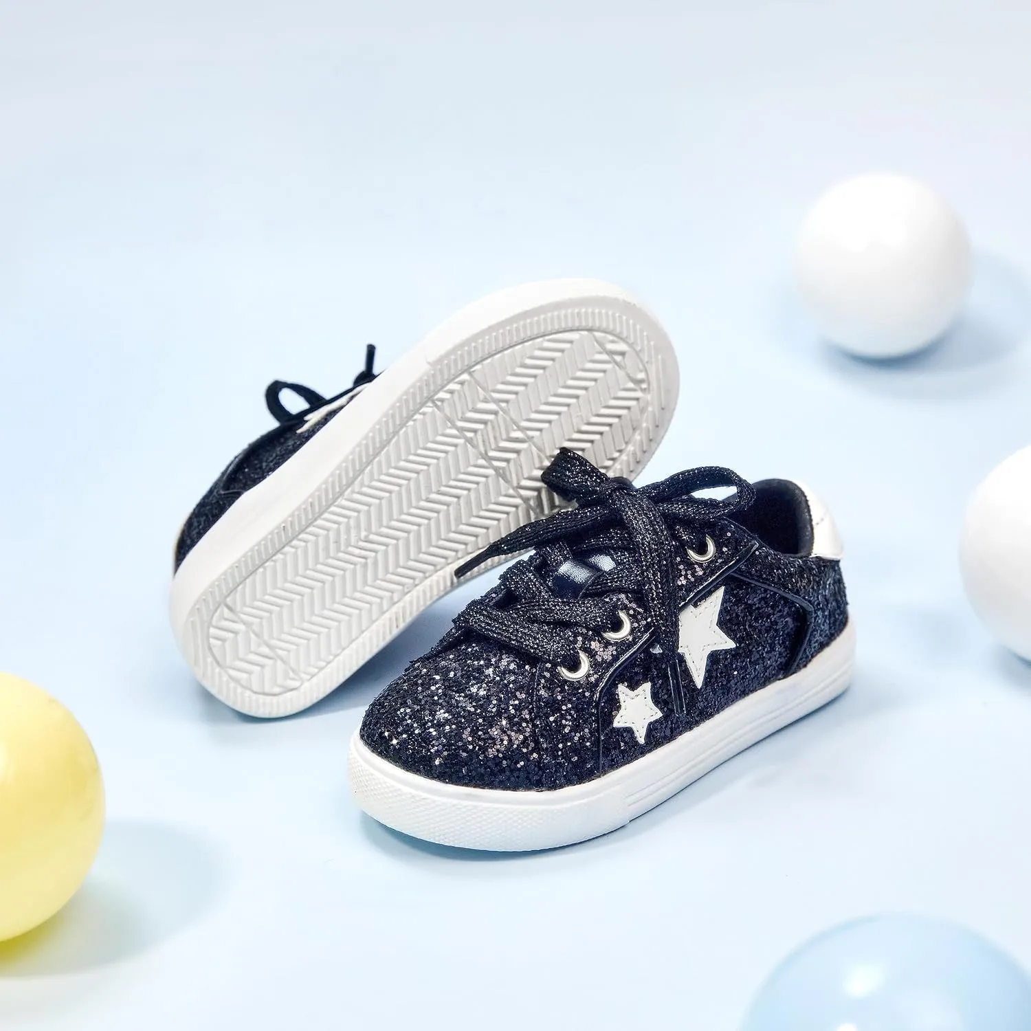 GINFIVE Toddler Girls Sneakers Little Girls Slip On Shoes Glitter Sneakers Todder