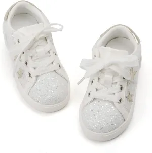 GINFIVE Toddler Girls Sneakers Little Girls Slip On Shoes Glitter Sneakers Todder