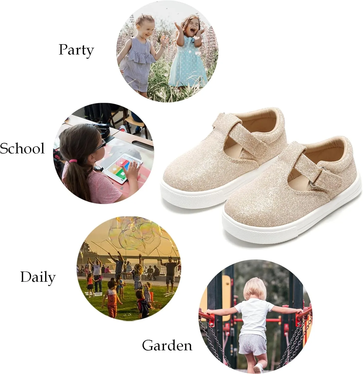 GINFIVE Toddler Girls Sneakers Little Girls Slip On Shoes Glitter Sneakers Todder