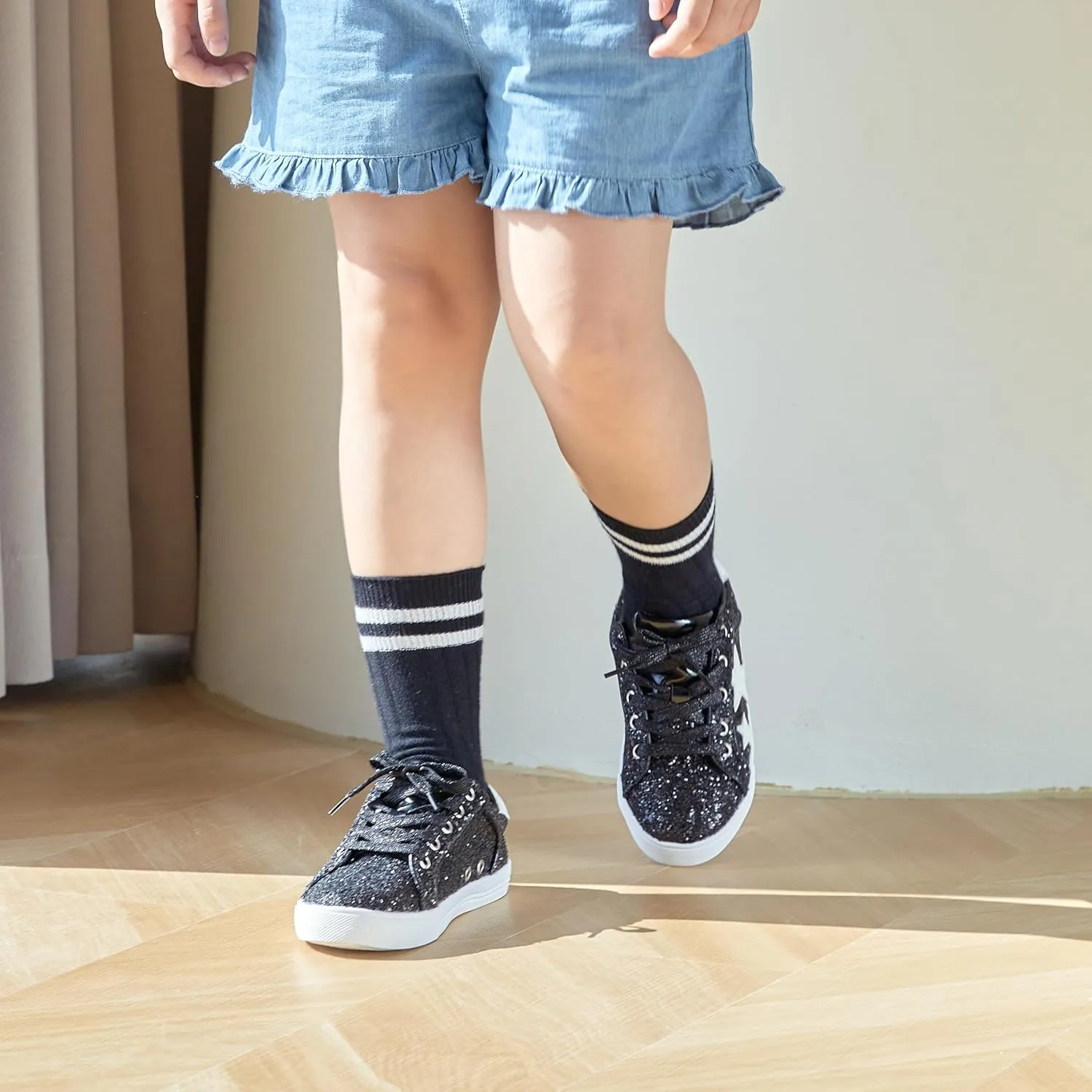 GINFIVE Toddler Girls Sneakers Little Girls Slip On Shoes Glitter Sneakers Todder