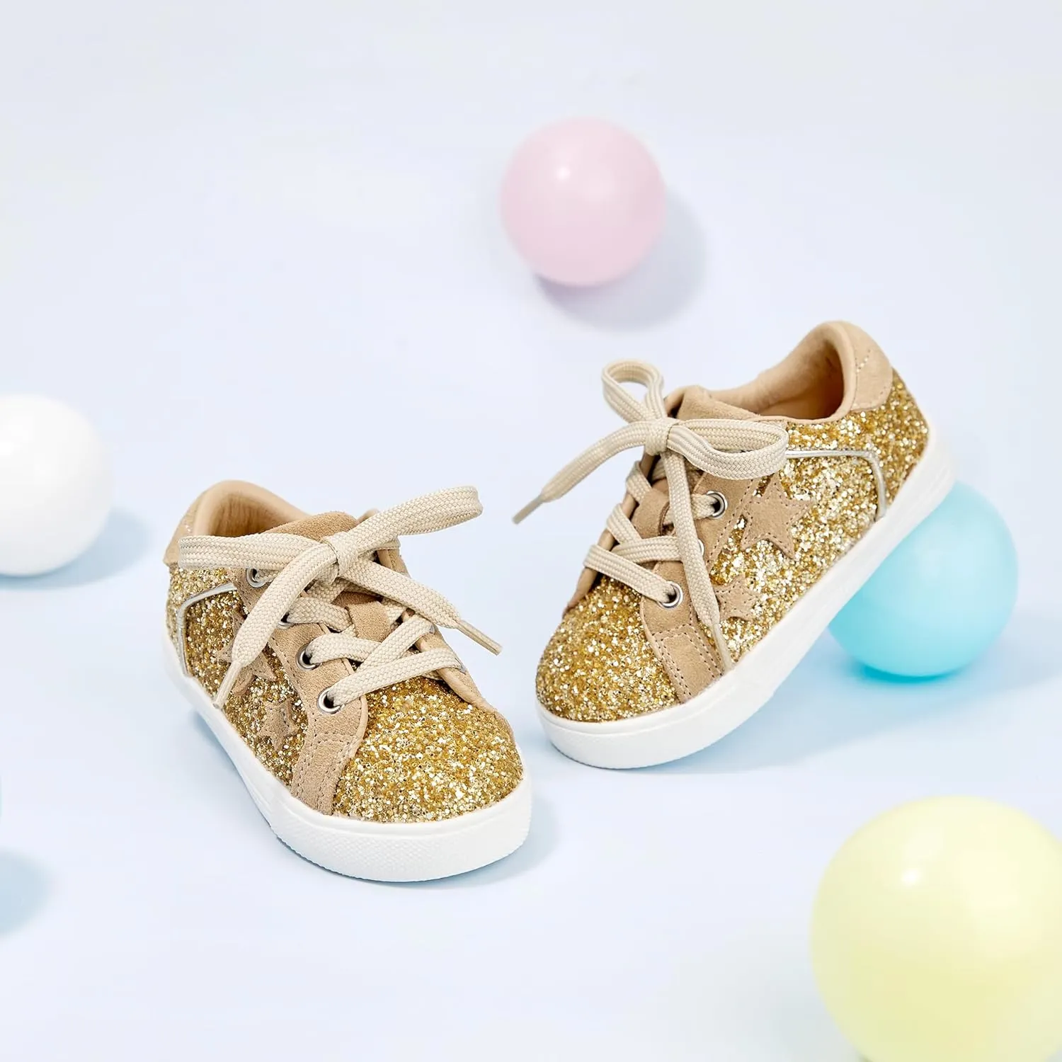 GINFIVE Toddler Girls Sneakers Little Girls Slip On Shoes Glitter Sneakers Todder