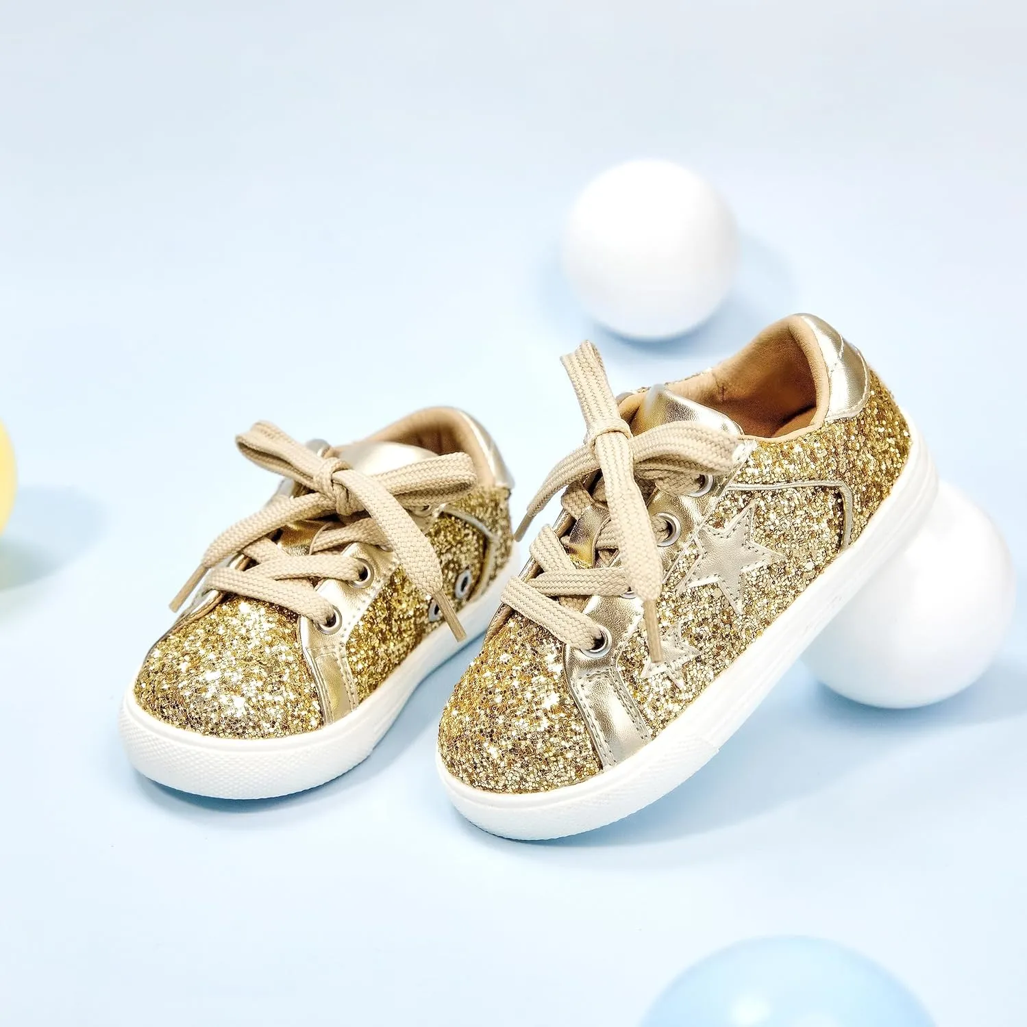 GINFIVE Toddler Girls Sneakers Little Girls Slip On Shoes Glitter Sneakers Todder