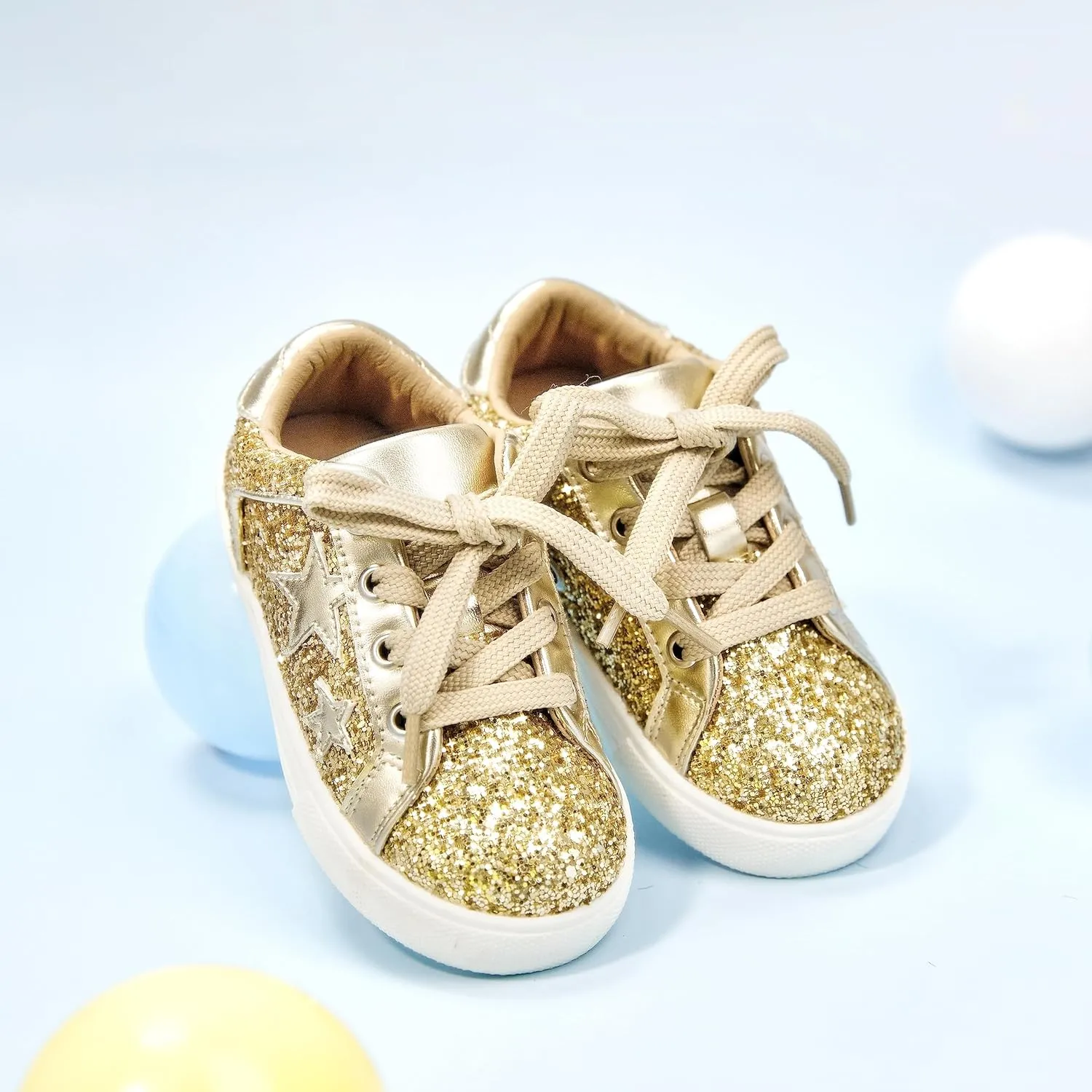 GINFIVE Toddler Girls Sneakers Little Girls Slip On Shoes Glitter Sneakers Todder