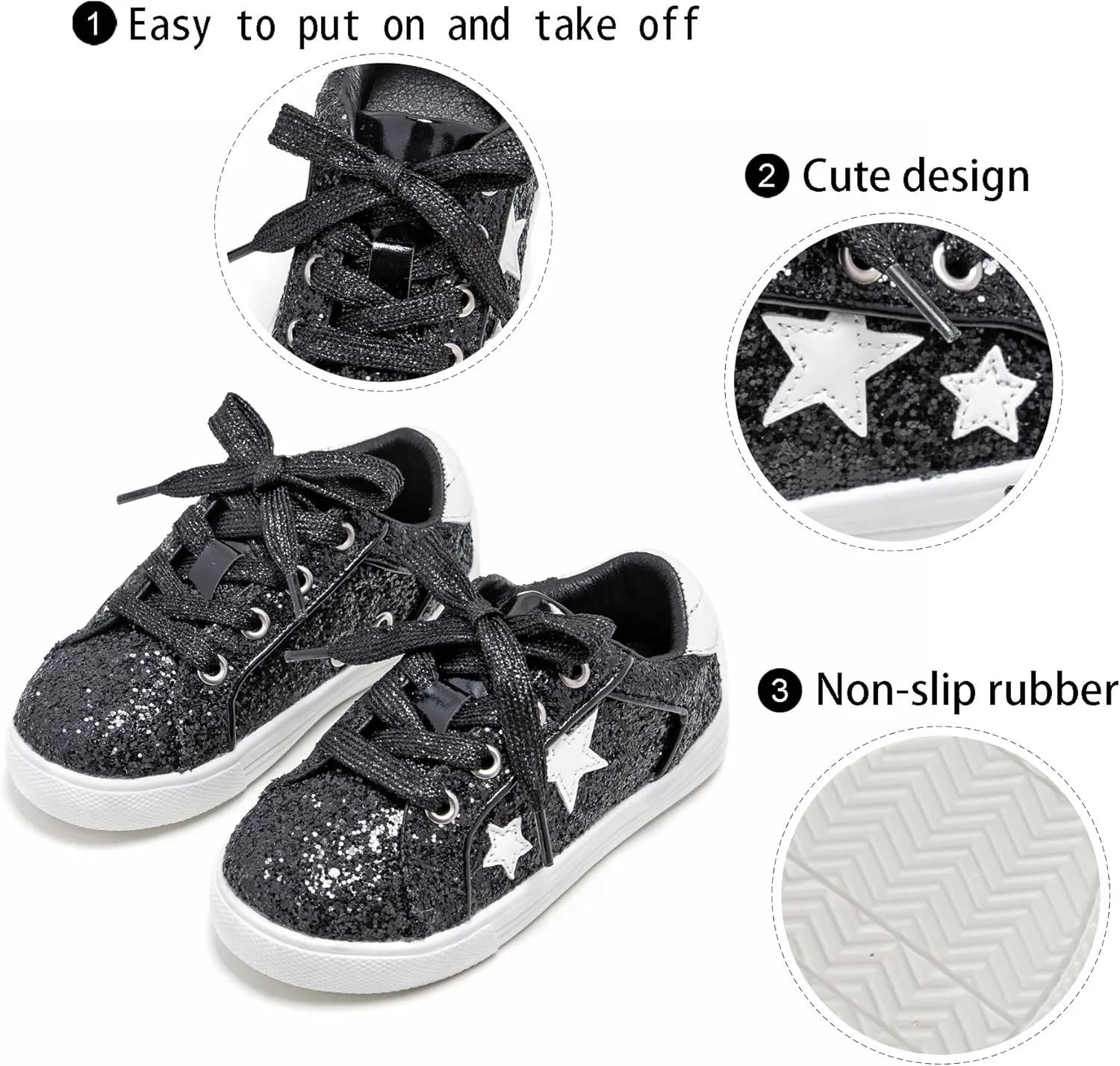 GINFIVE Toddler Girls Sneakers Little Girls Slip On Shoes Glitter Sneakers Todder
