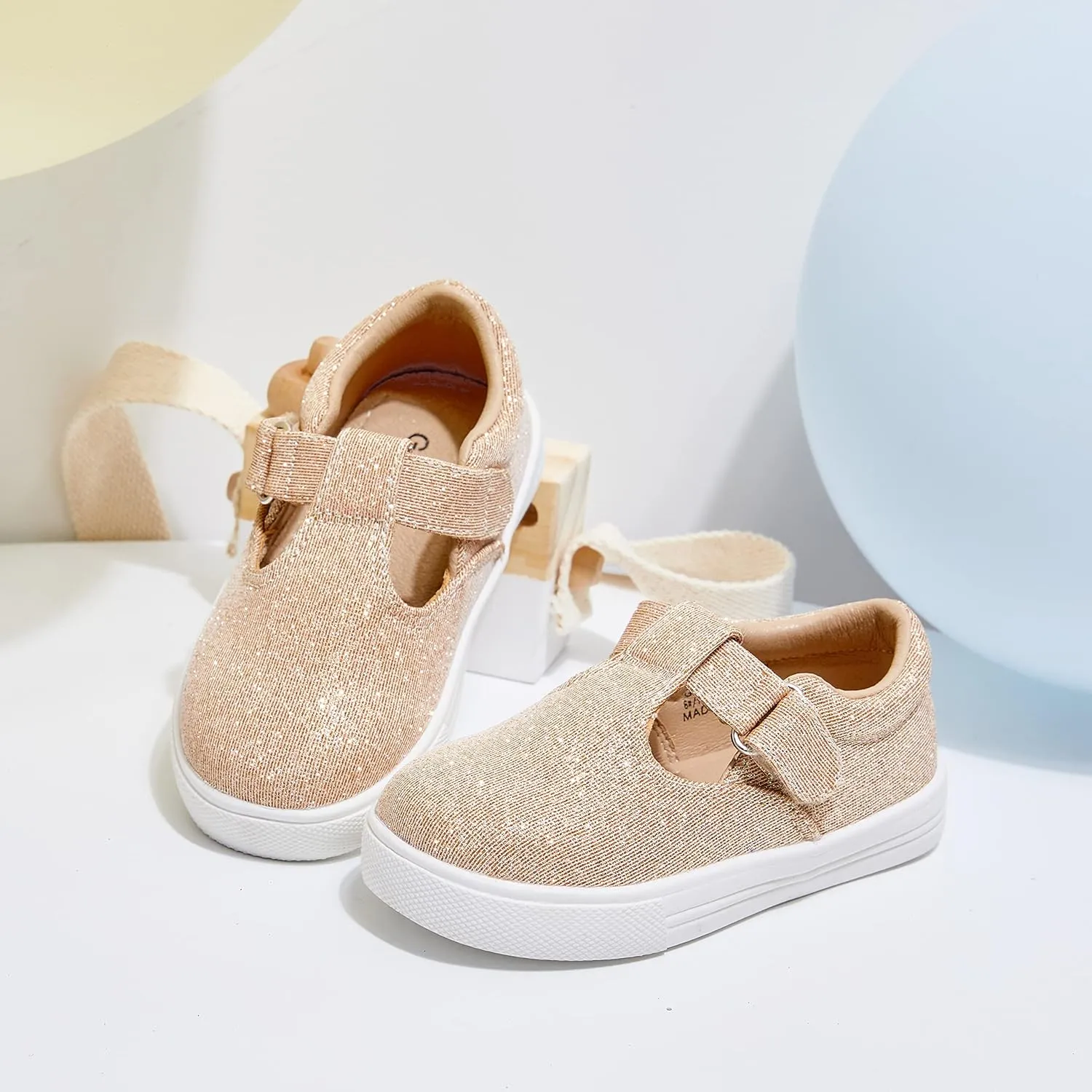 GINFIVE Toddler Girls Sneakers Little Girls Slip On Shoes Glitter Sneakers Todder