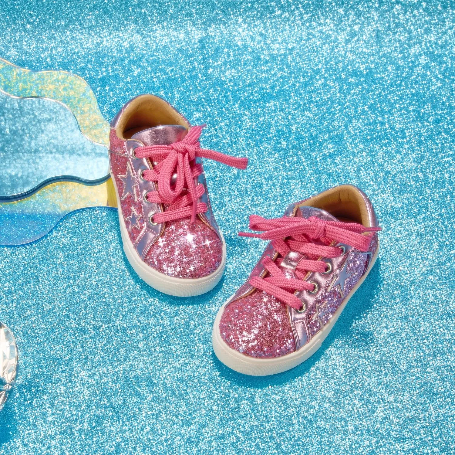 GINFIVE Toddler Girls Sneakers Little Girls Slip On Shoes Glitter Sneakers Todder