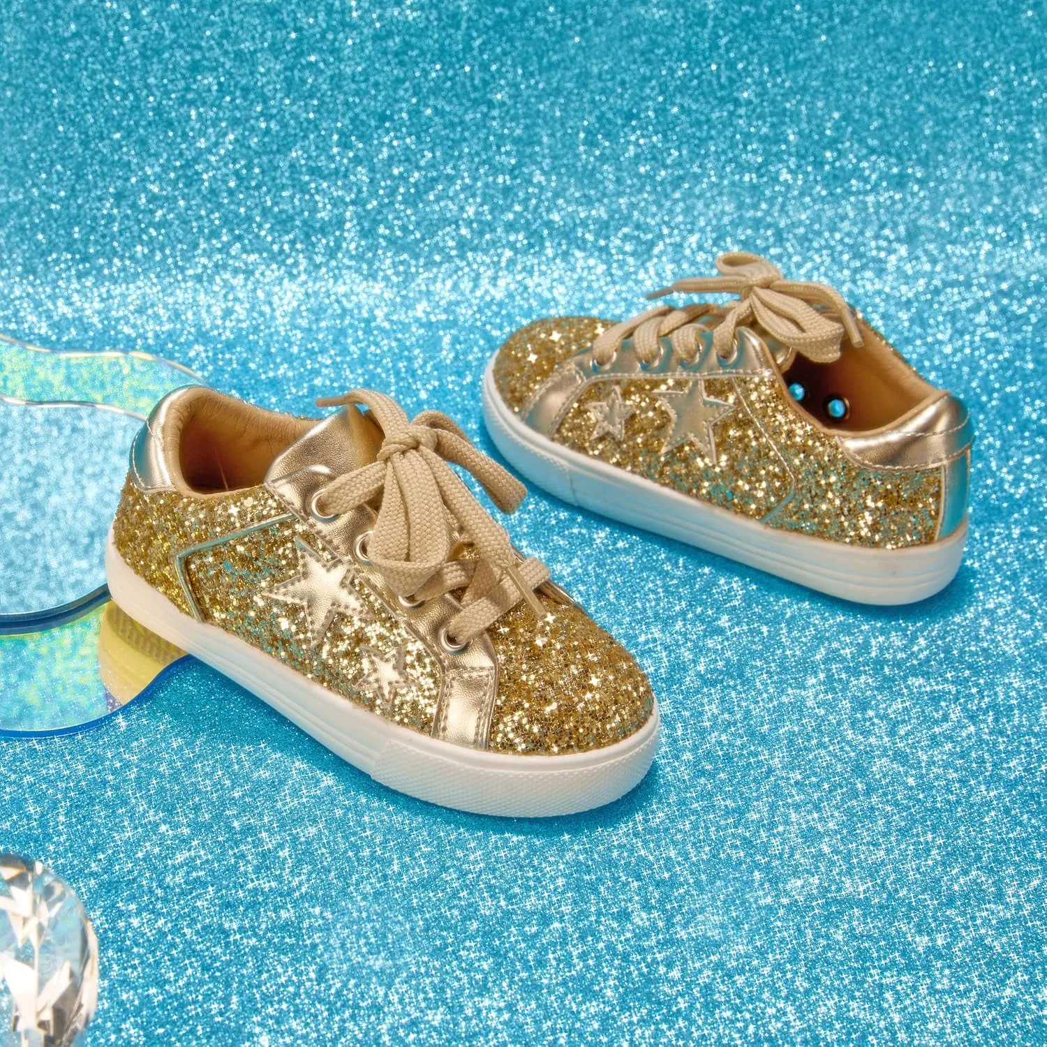 GINFIVE Toddler Girls Sneakers Little Girls Slip On Shoes Glitter Sneakers Todder