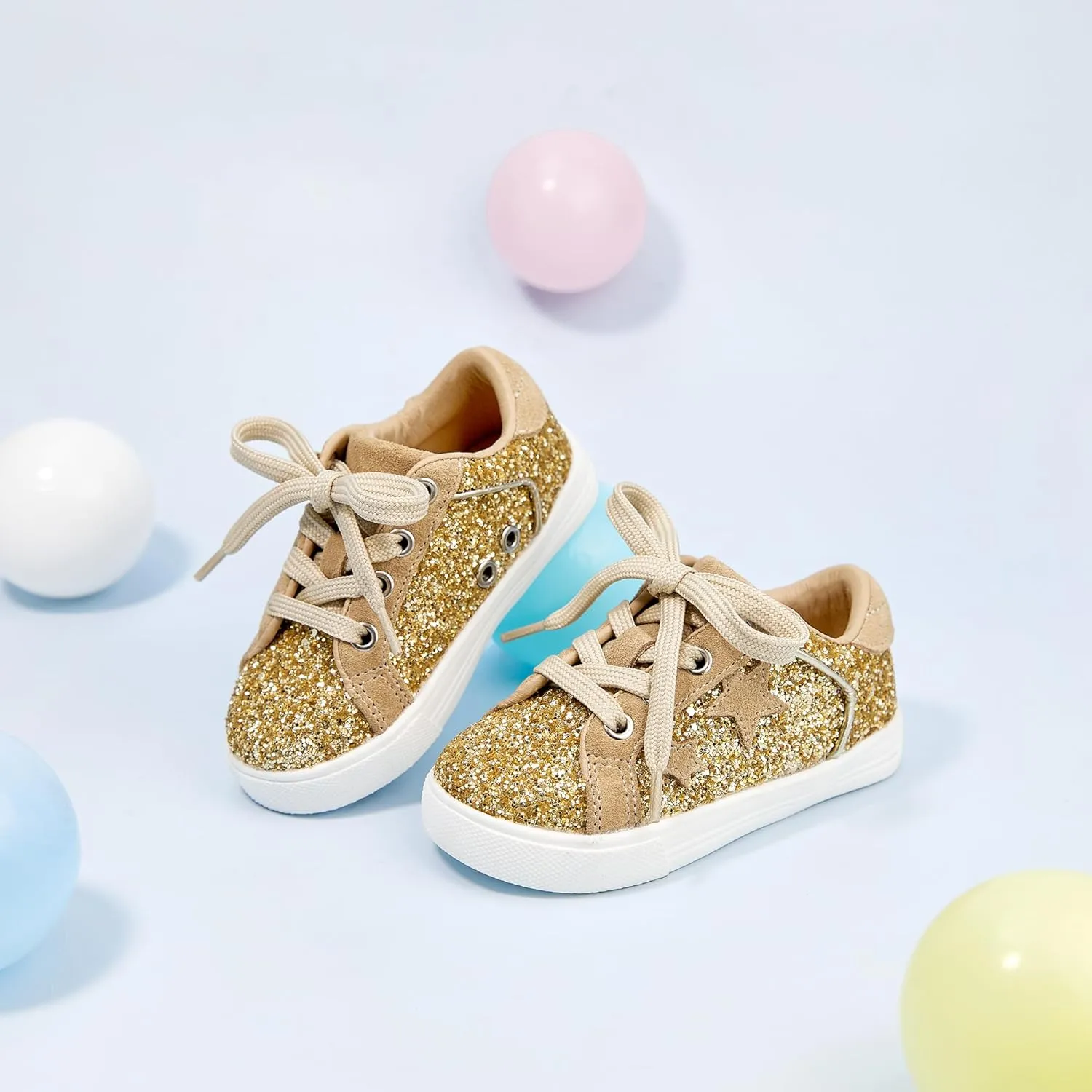 GINFIVE Toddler Girls Sneakers Little Girls Slip On Shoes Glitter Sneakers Todder