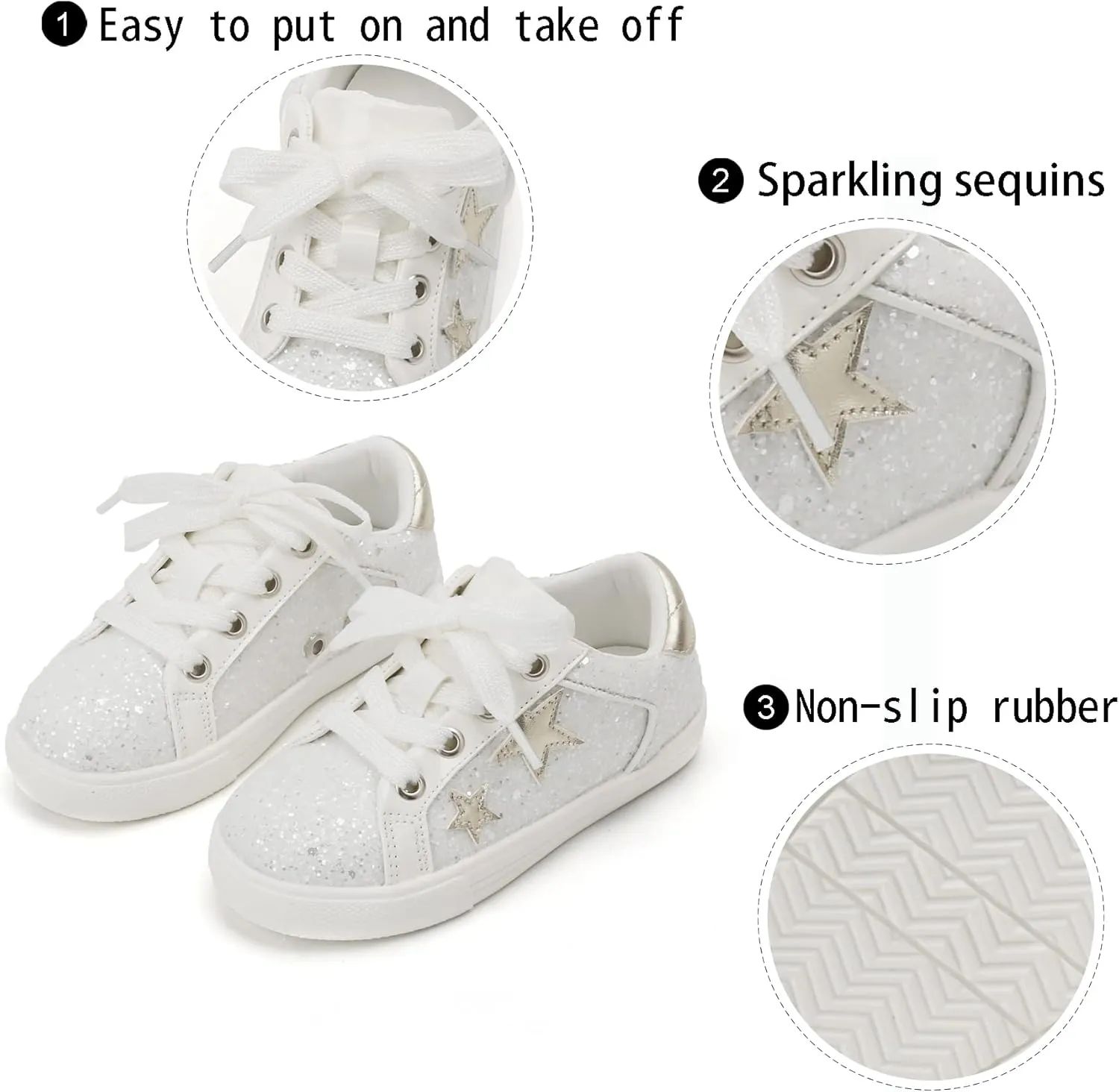 GINFIVE Toddler Girls Sneakers Little Girls Slip On Shoes Glitter Sneakers Todder