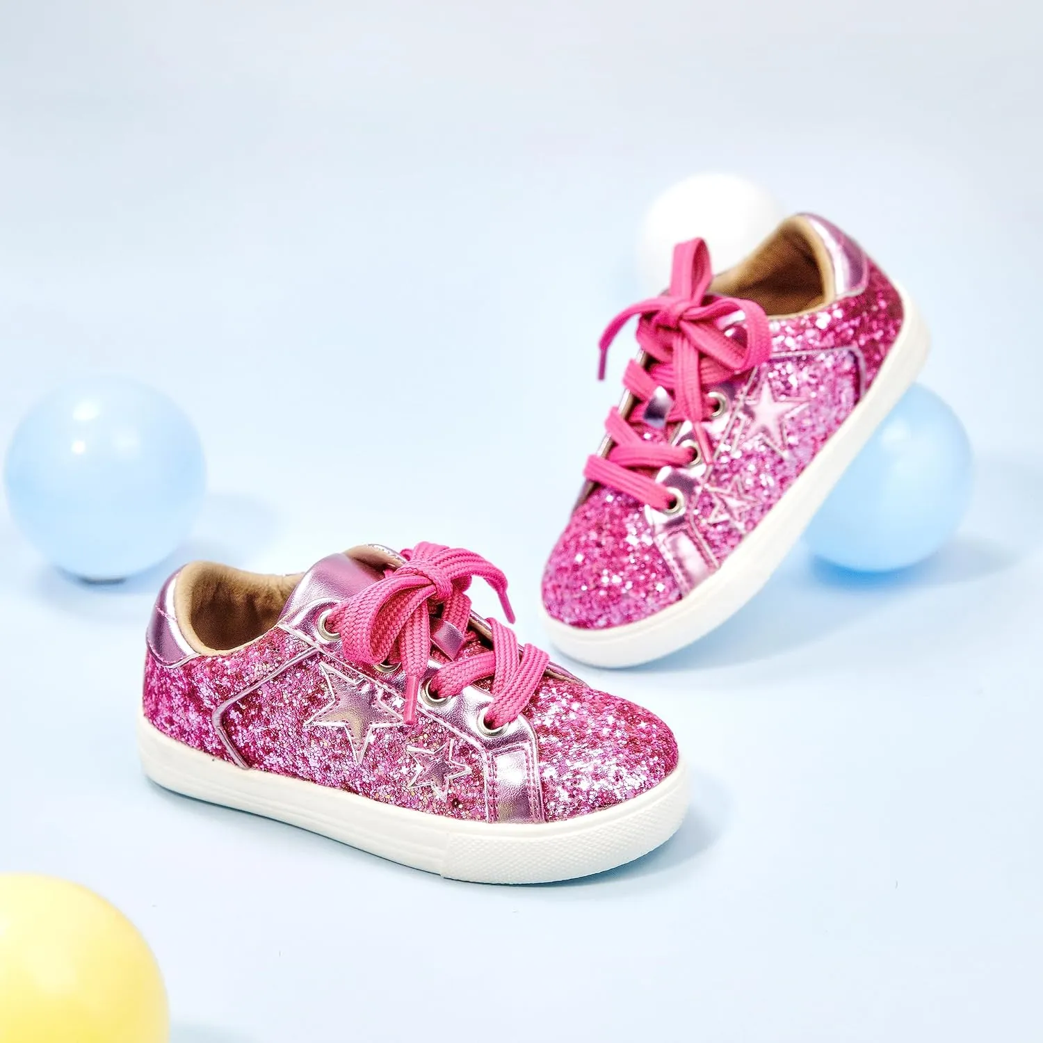 GINFIVE Toddler Girls Sneakers Little Girls Slip On Shoes Glitter Sneakers Todder