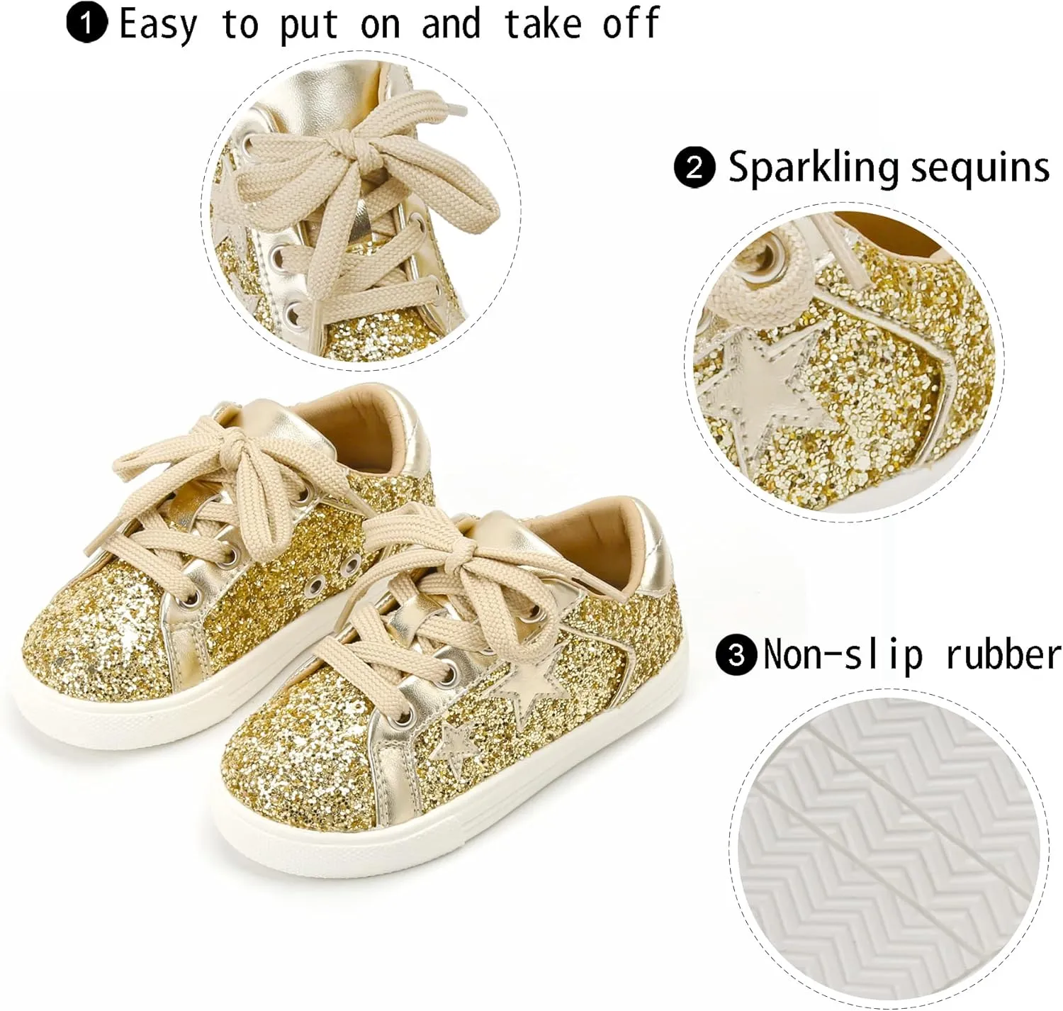 GINFIVE Toddler Girls Sneakers Little Girls Slip On Shoes Glitter Sneakers Todder
