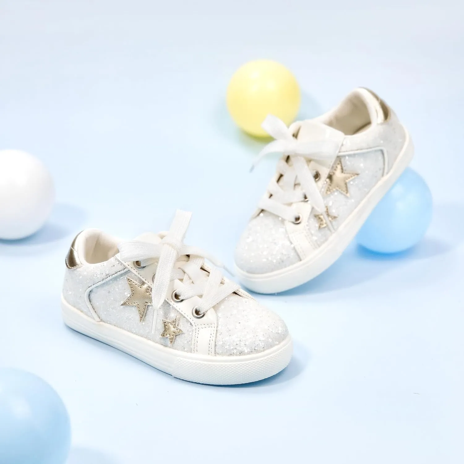GINFIVE Toddler Girls Sneakers Little Girls Slip On Shoes Glitter Sneakers Todder