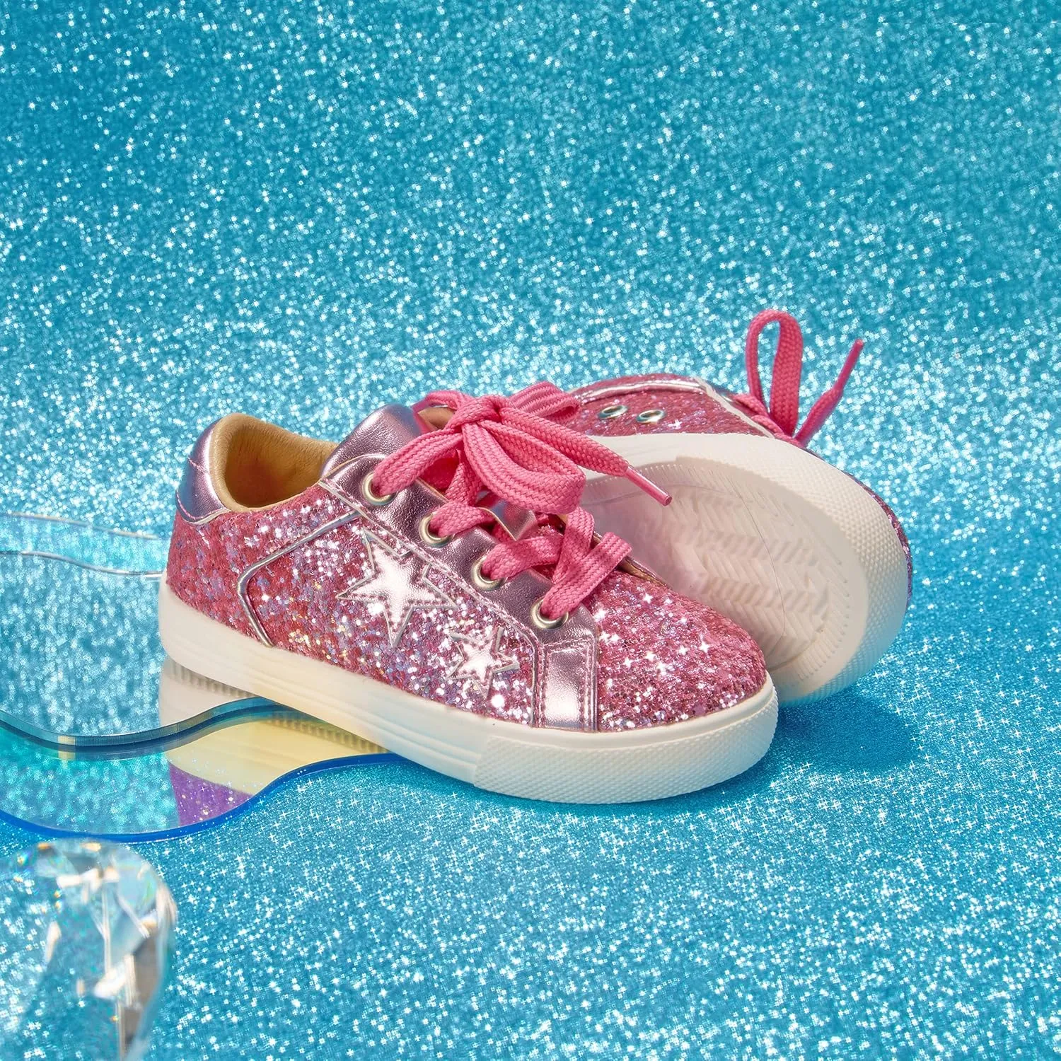 GINFIVE Toddler Girls Sneakers Little Girls Slip On Shoes Glitter Sneakers Todder