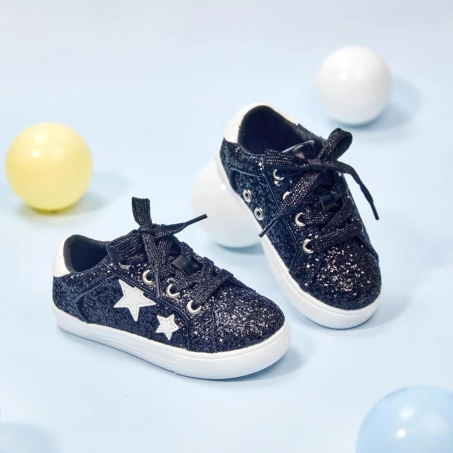GINFIVE Toddler Girls Sneakers Little Girls Slip On Shoes Glitter Sneakers Todder