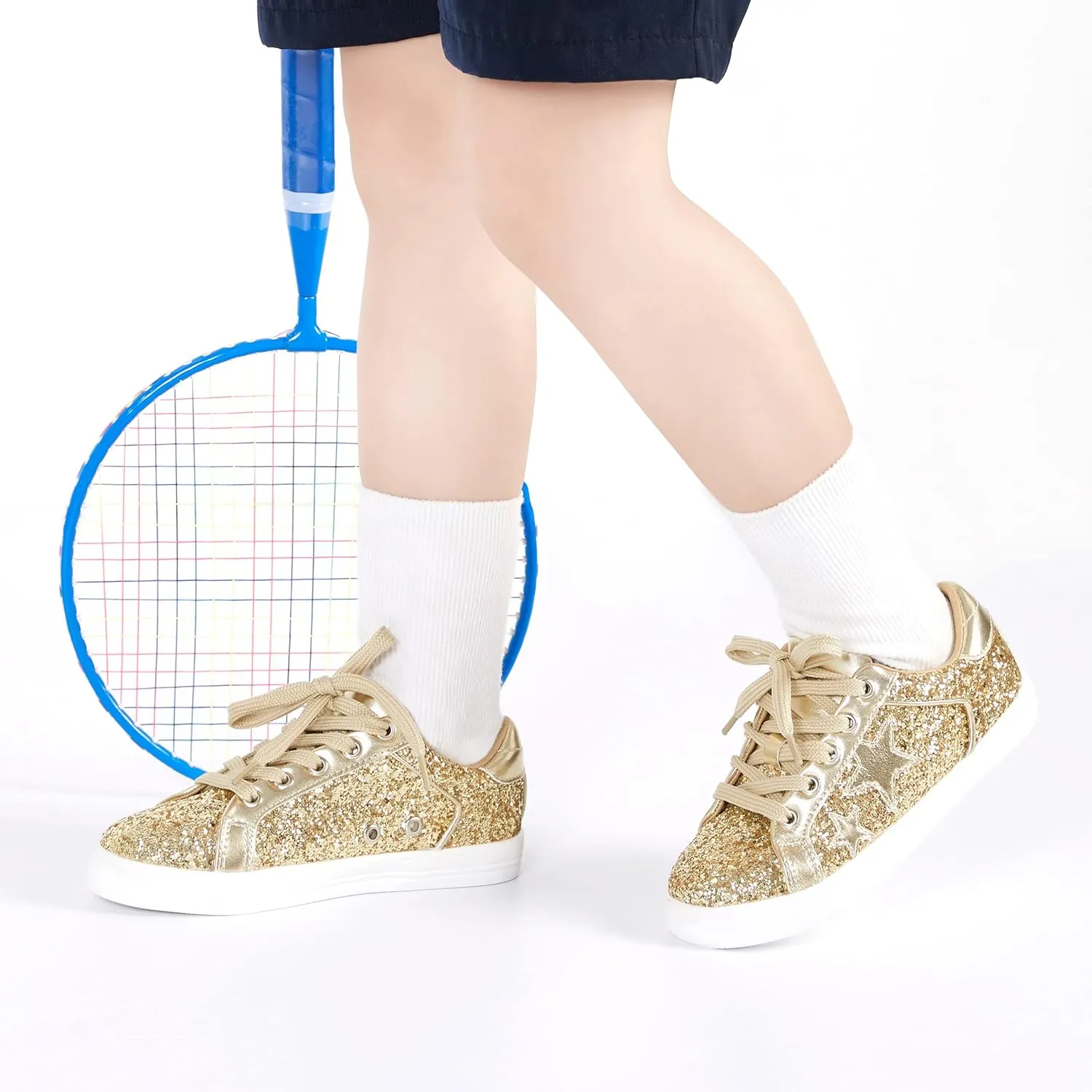 GINFIVE Toddler Girls Sneakers Little Girls Slip On Shoes Glitter Sneakers Todder