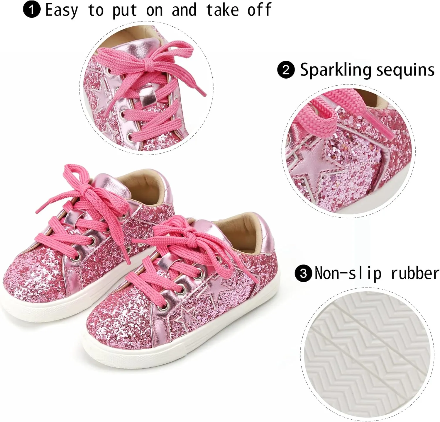 GINFIVE Toddler Girls Sneakers Little Girls Slip On Shoes Glitter Sneakers Todder