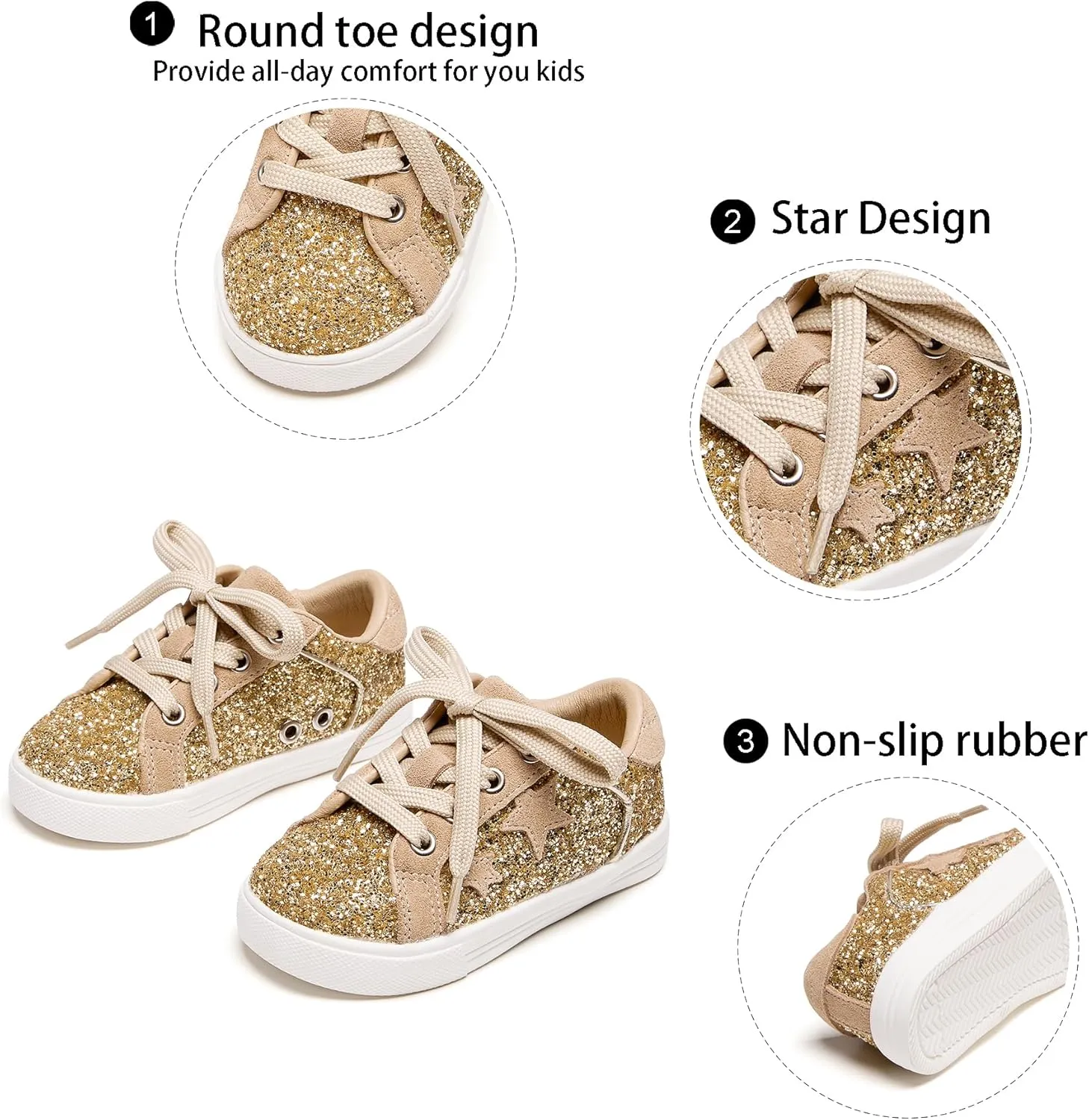 GINFIVE Toddler Girls Sneakers Little Girls Slip On Shoes Glitter Sneakers Todder