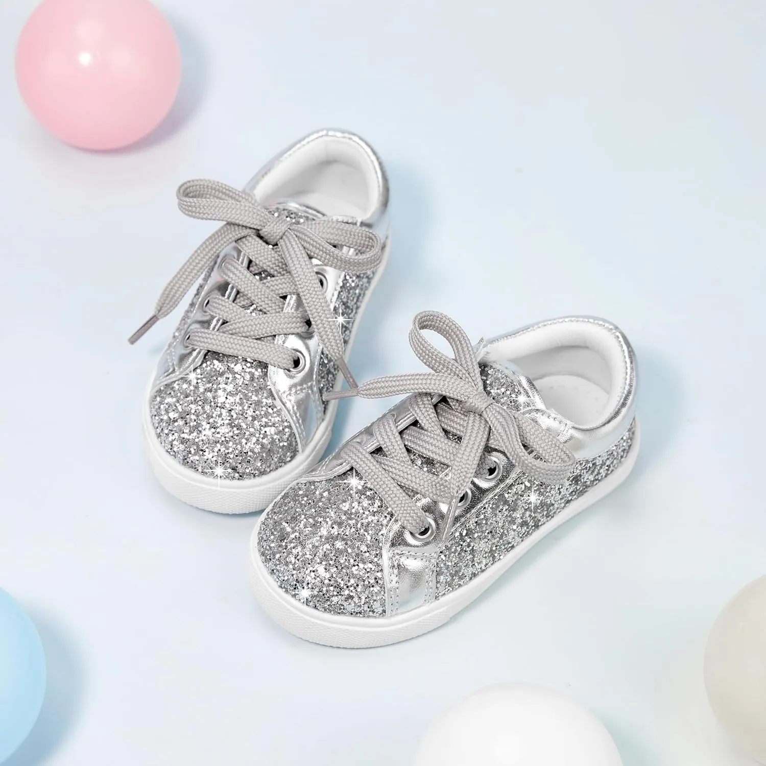 GINFIVE Toddler Girls Sneakers Little Girls Slip On Shoes Glitter Sneakers Toddler