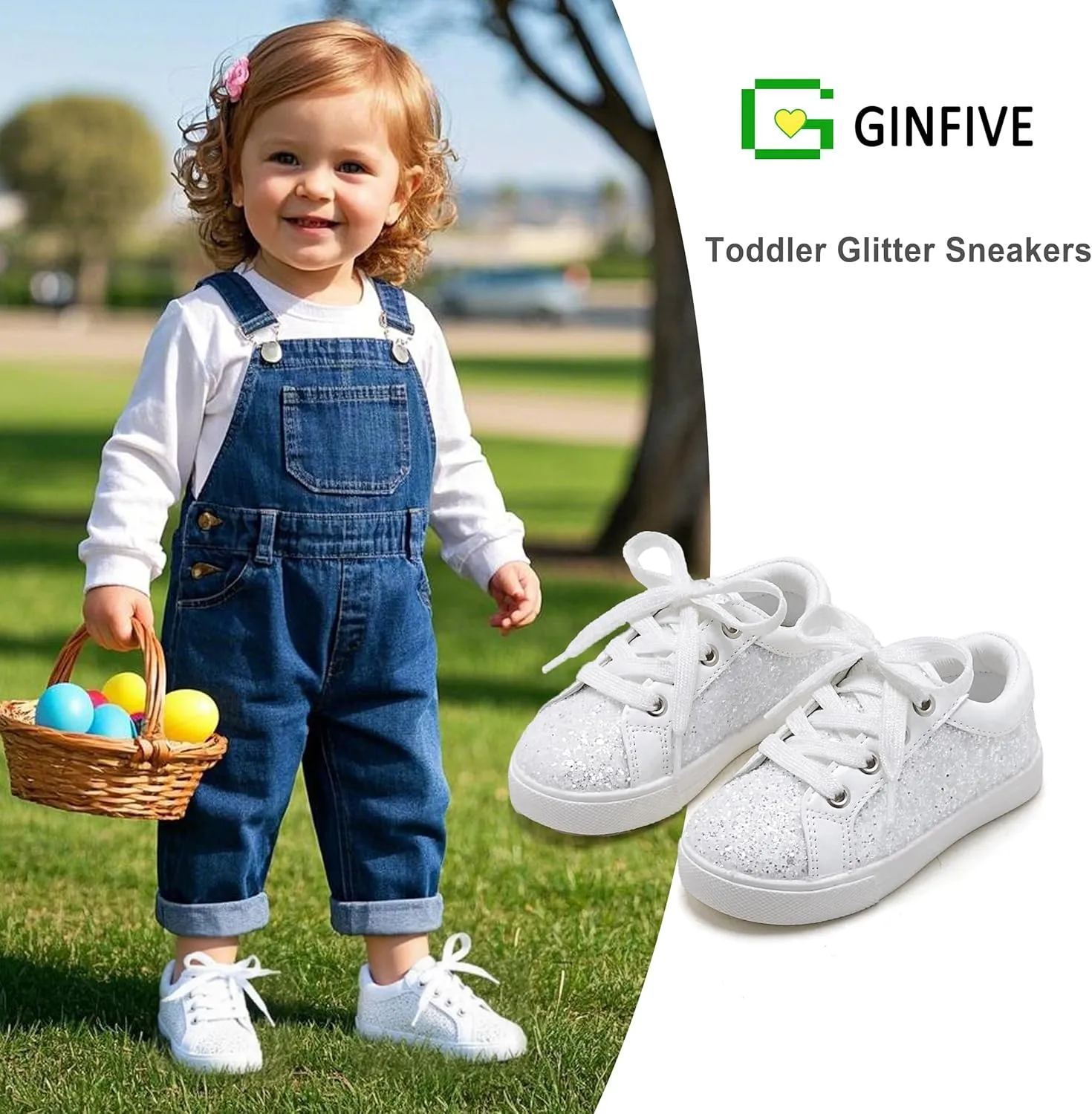 GINFIVE Toddler Girls Sneakers Little Girls Slip On Shoes Glitter Sneakers Toddler