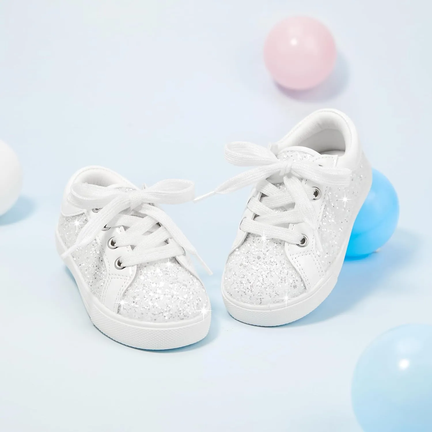 GINFIVE Toddler Girls Sneakers Little Girls Slip On Shoes Glitter Sneakers Toddler
