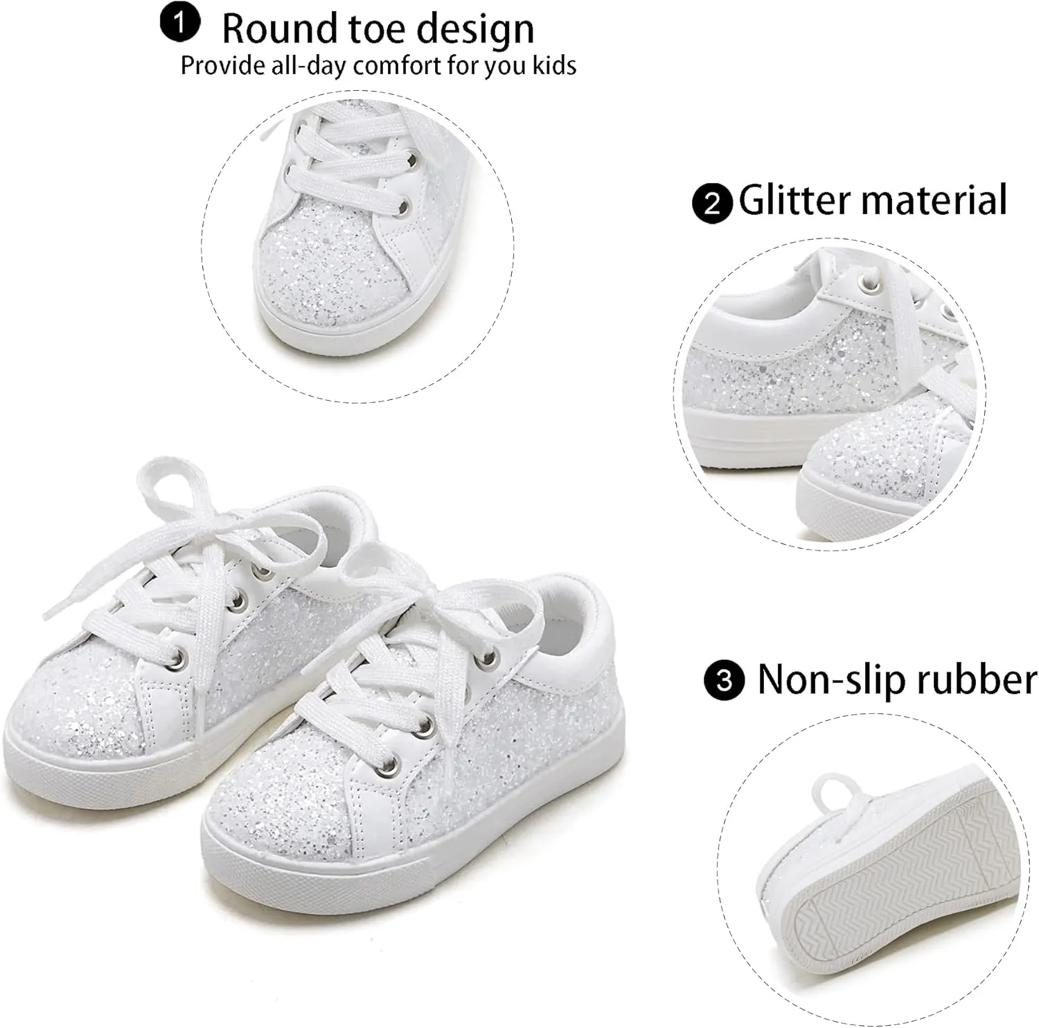 GINFIVE Toddler Girls Sneakers Little Girls Slip On Shoes Glitter Sneakers Toddler