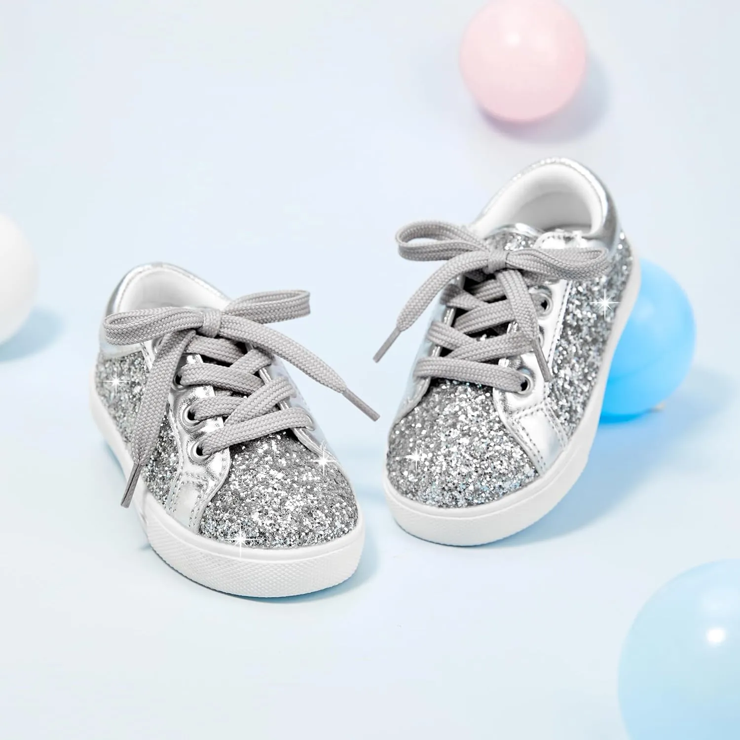 GINFIVE Toddler Girls Sneakers Little Girls Slip On Shoes Glitter Sneakers Toddler
