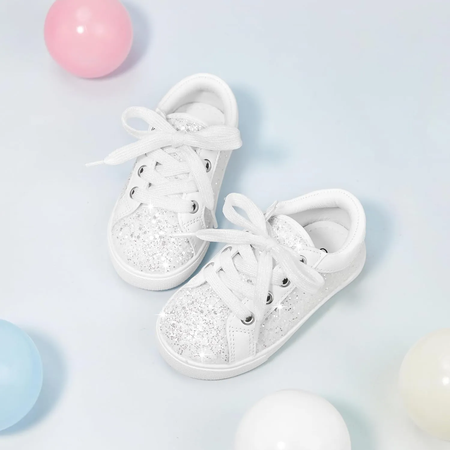 GINFIVE Toddler Girls Sneakers Little Girls Slip On Shoes Glitter Sneakers Toddler