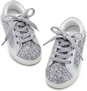 GINFIVE Toddler Girls Sneakers Little Girls Slip On Shoes Glitter Sneakers Toddler