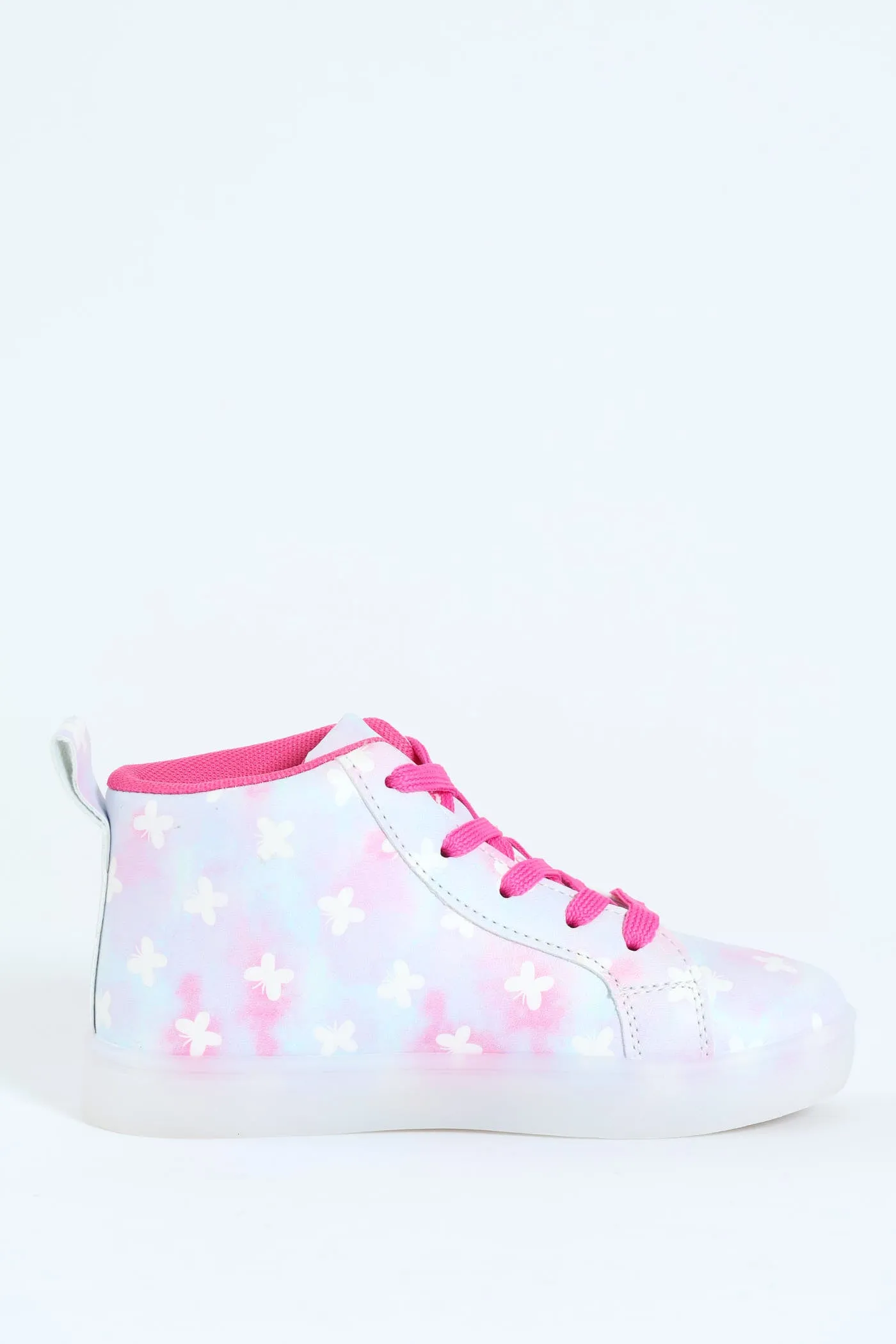 Girls Butterfly Light Up Hitop Sneaker - Pink