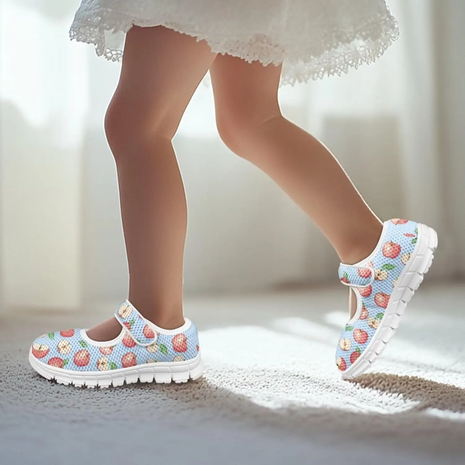 Girls Casual Shoes with Strap,Printed Sneaker for Toddlers Kids,Comfort Anti-Slip Walking Shoes for Indoor Outdoor