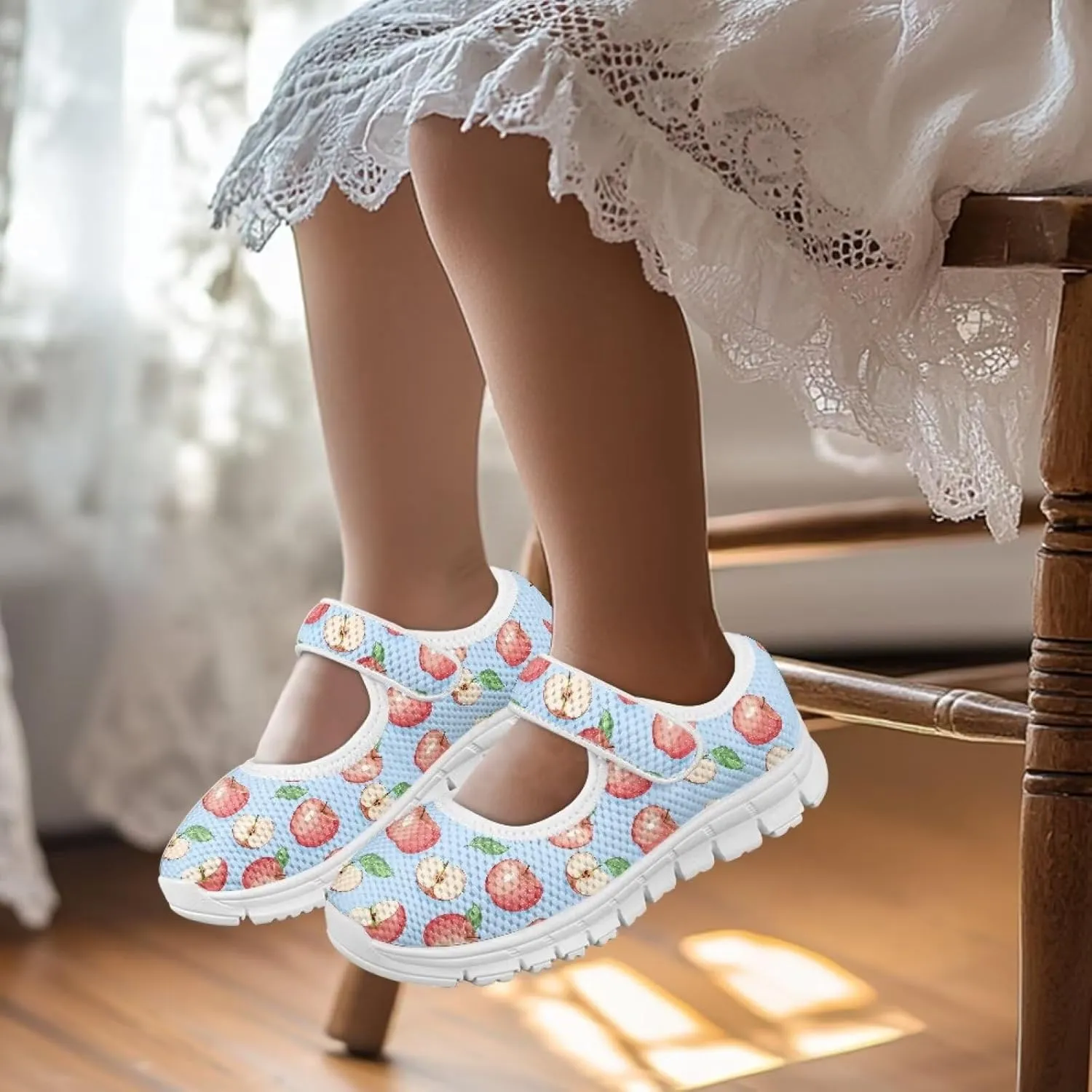 Girls Casual Shoes with Strap,Printed Sneaker for Toddlers Kids,Comfort Anti-Slip Walking Shoes for Indoor Outdoor