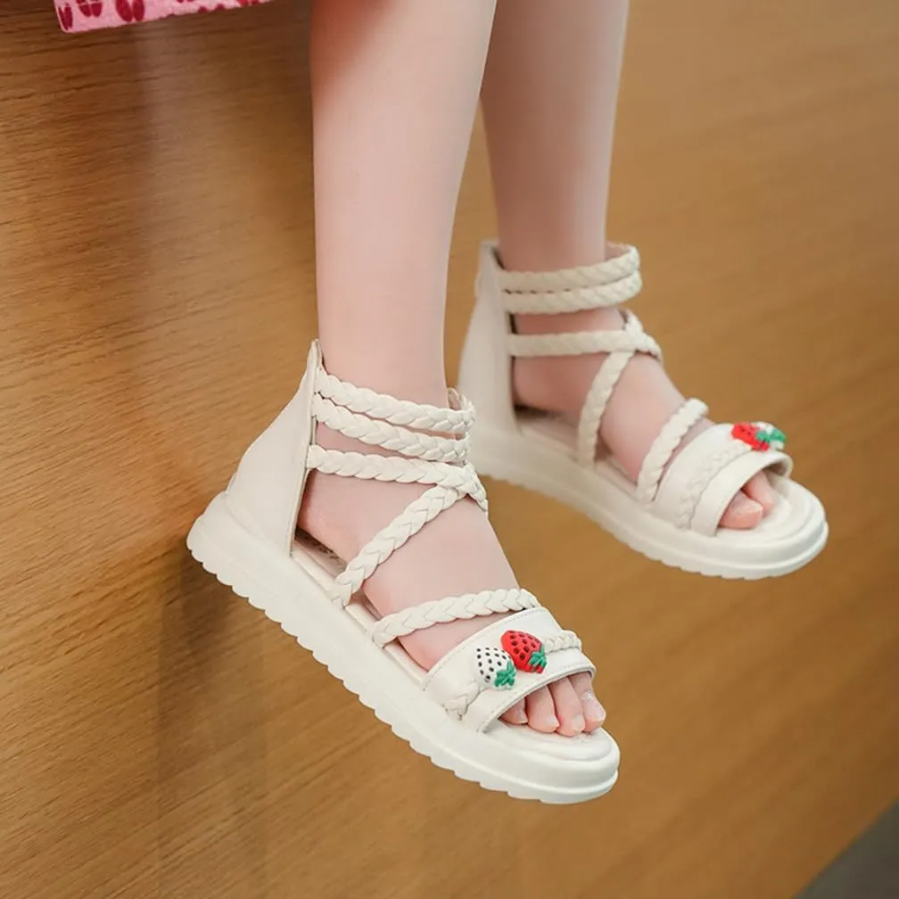 Girls Sandals Wedge Flatform Open Toe Gladiator Strappy Flat Sandals Platform Low Heels Sandals Summer Shoes with Zipper for Toddler/Little Kid/Big Kid