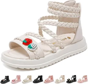 Girls Sandals Wedge Flatform Open Toe Gladiator Strappy Flat Sandals Platform Low Heels Sandals Summer Shoes with Zipper for Toddler/Little Kid/Big Kid