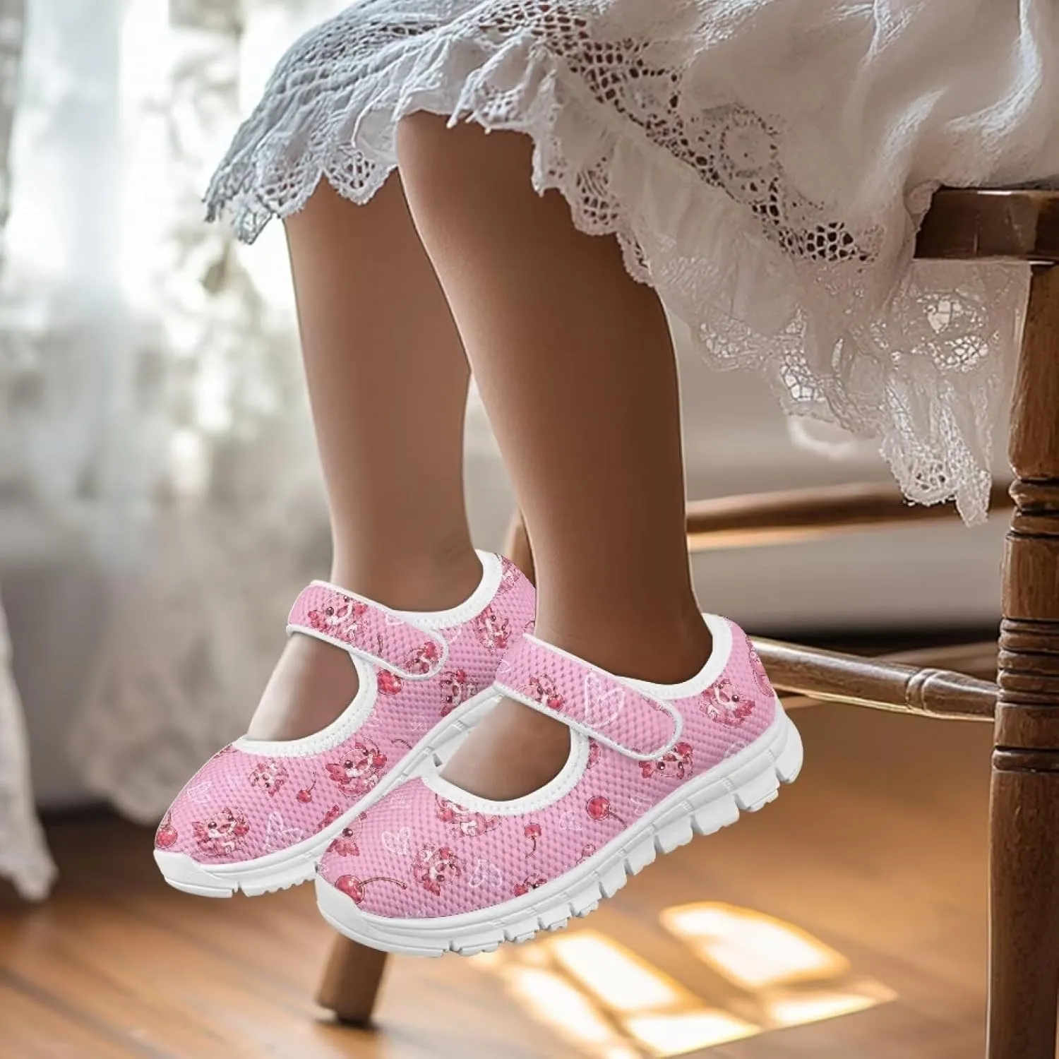 Girls Single Buckle Sneaker,Mary Jane Flats Shoes for Kids,Lightweight Walking Sneaker with White Sole Size 11-15