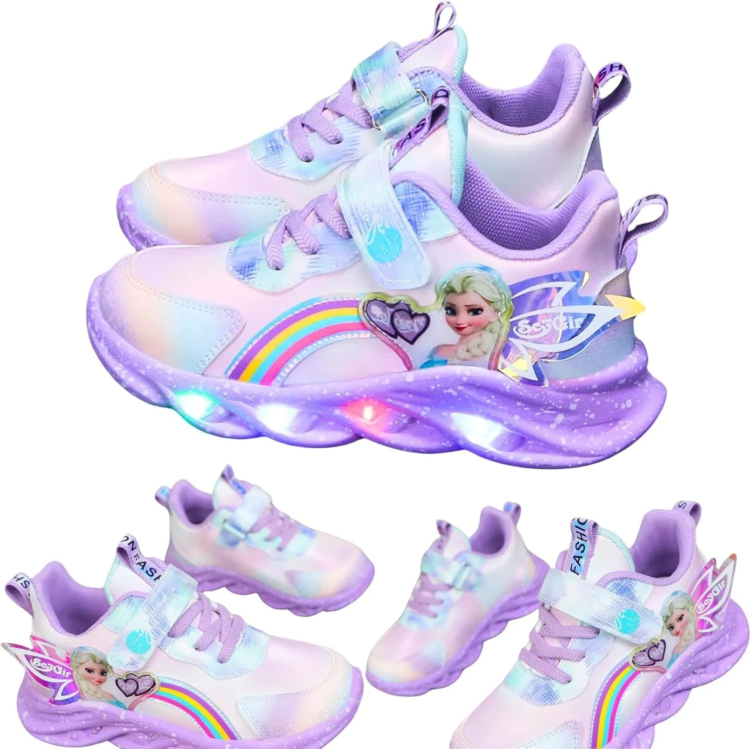 Girls Sneaker LED Light Up Trainers, Zapatillas Deportivas para Niñas, Kids Flashing Shoe Luminous Sports Mesh Shoes Xmas