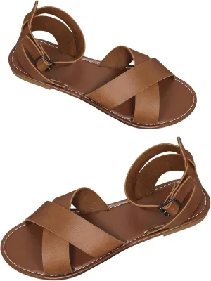 GORGLITTER Women's Strappy Open Toe Ankle Straps Sandal Dressy 2025 Leather Gladiator Vacation Summer Sandals
