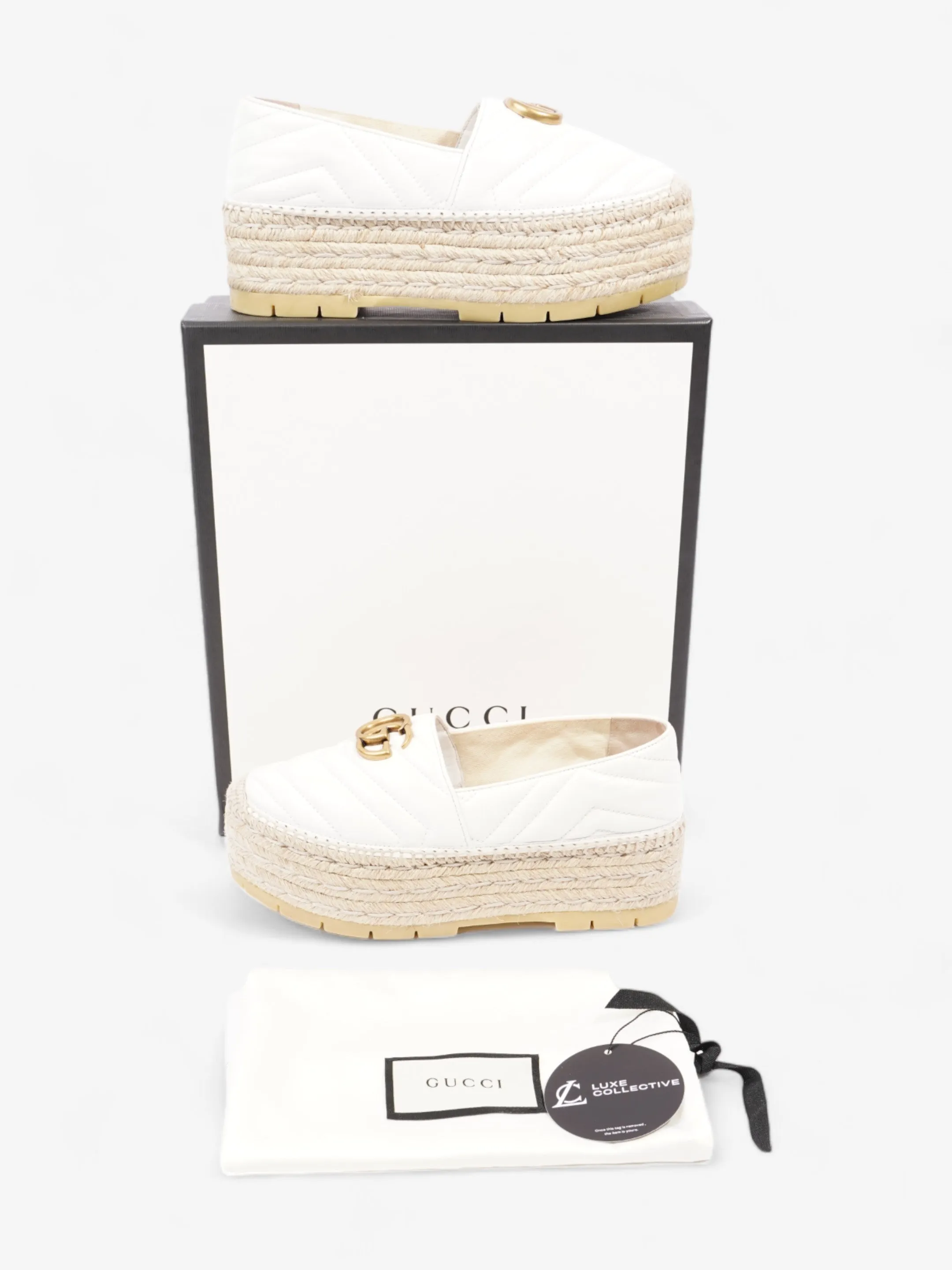 Gucci GG Marmont Platform Espadrille White / Gold Nappa Leather EU 36.5 UK 3.5